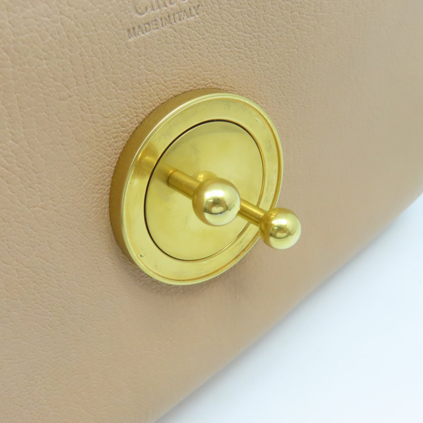 Chloe 牛皮皮革Chain Shoulder Bag金扣肩背袋杏色
