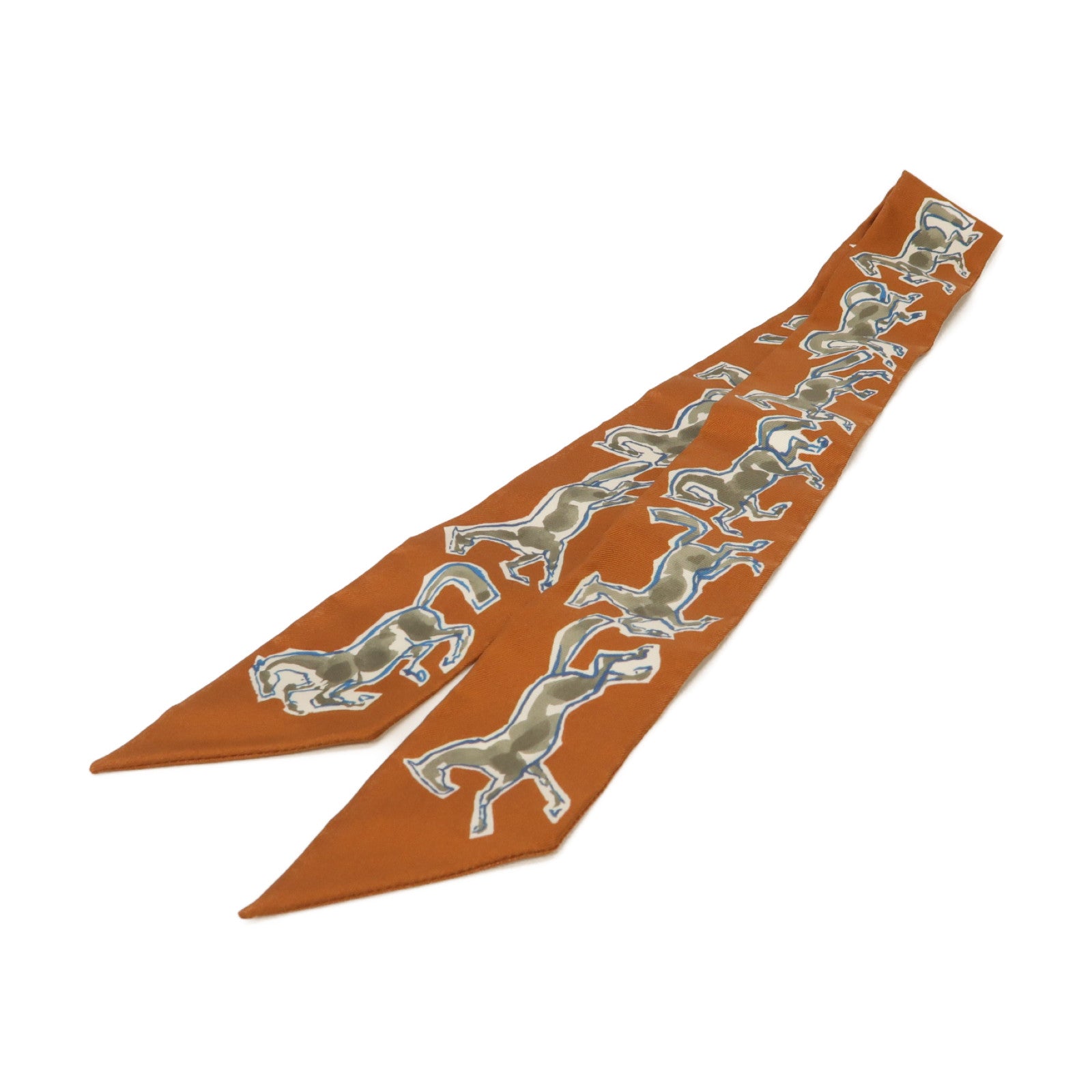 HERMES 絲質Twilly絲巾棕色/灰色