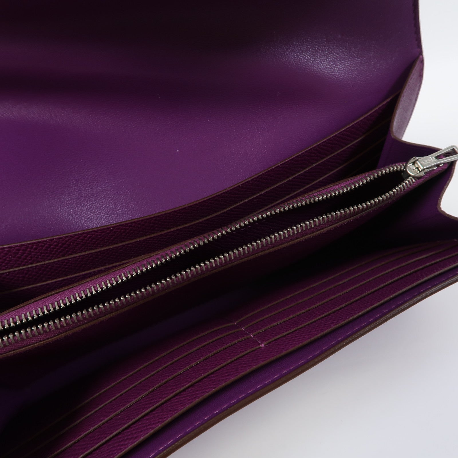 HERMES Epsom皮革Constance Wallet銀扣長錢包Anemone海葵紫色