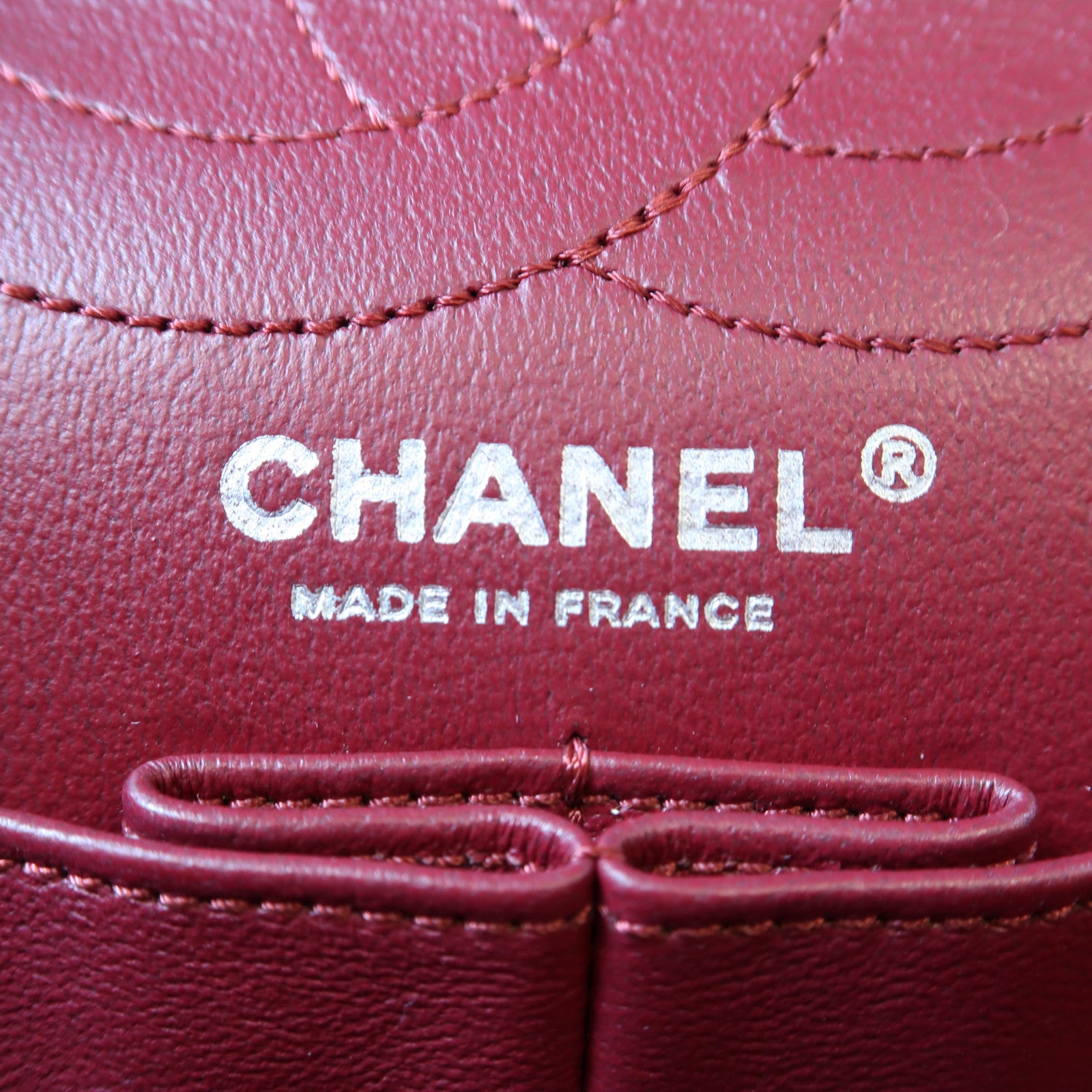 CHANEL 菱格牛皮皮革2.55銀扣鏈帶肩背袋紅色