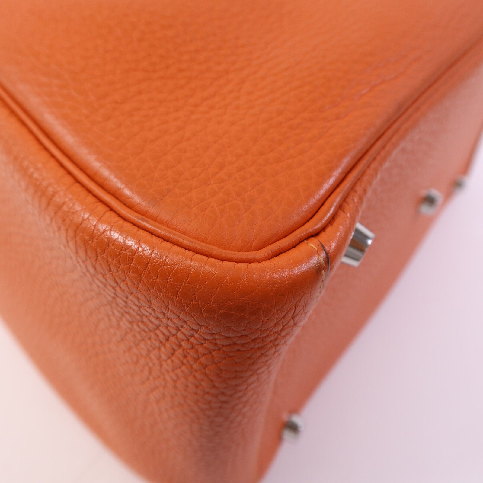 HERMES Clemence皮革Lindy 30銀扣手挽肩背兩用袋Orange