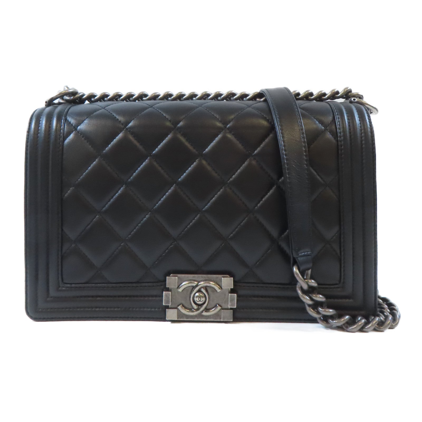 CHANEL 【激減優惠】菱格羊皮皮革Boy Chanel鏈帶肩背袋黑色