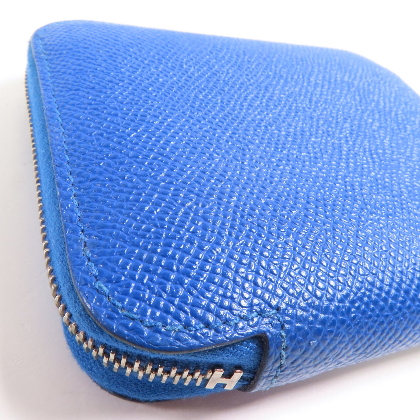 HERMES Epsom皮革Silk Wallet銀扣錢包Bleu Electrique
