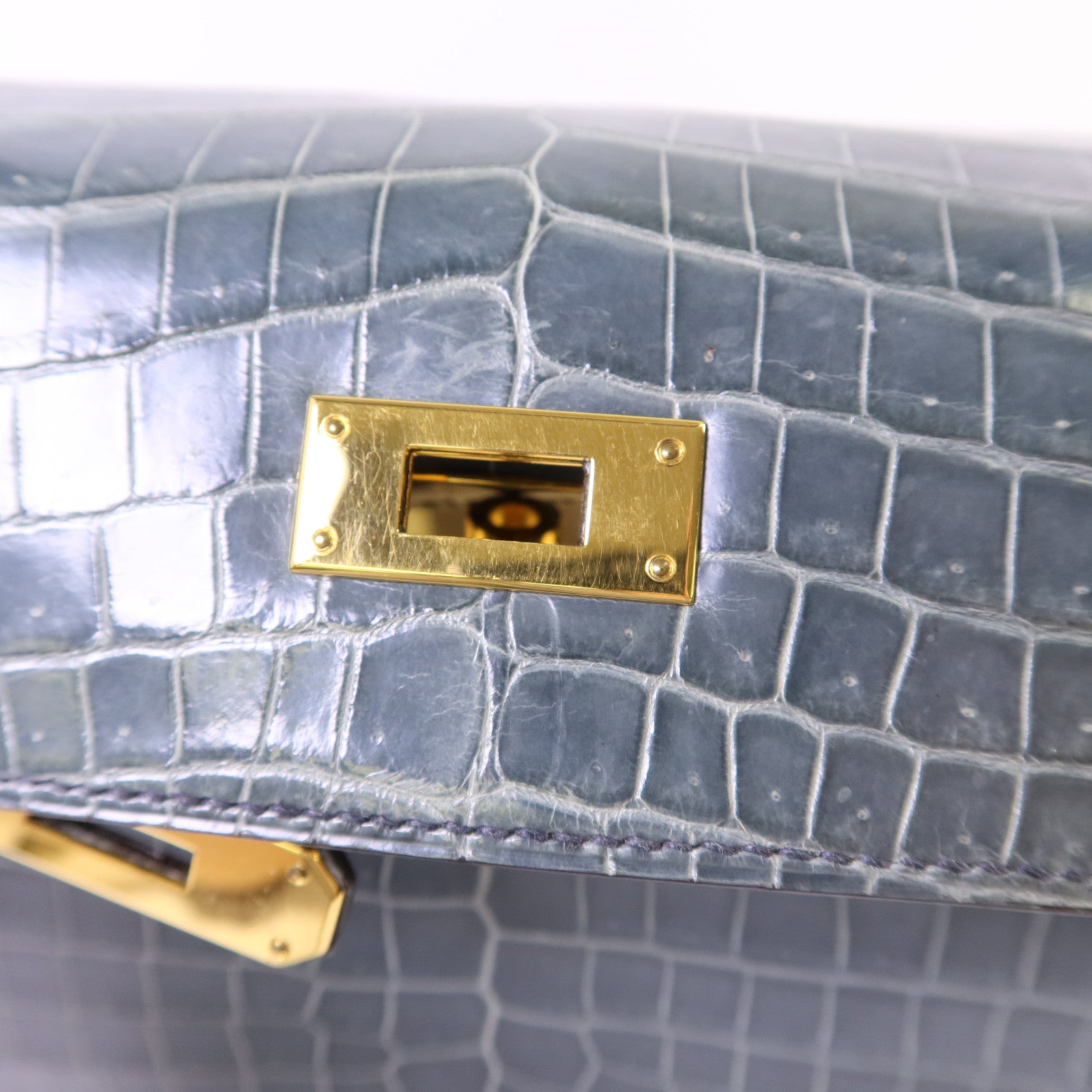 HERMES 【激減優惠】鱷魚皮革Kelly 28金扣手挽肩背兩用袋Bleu Orage