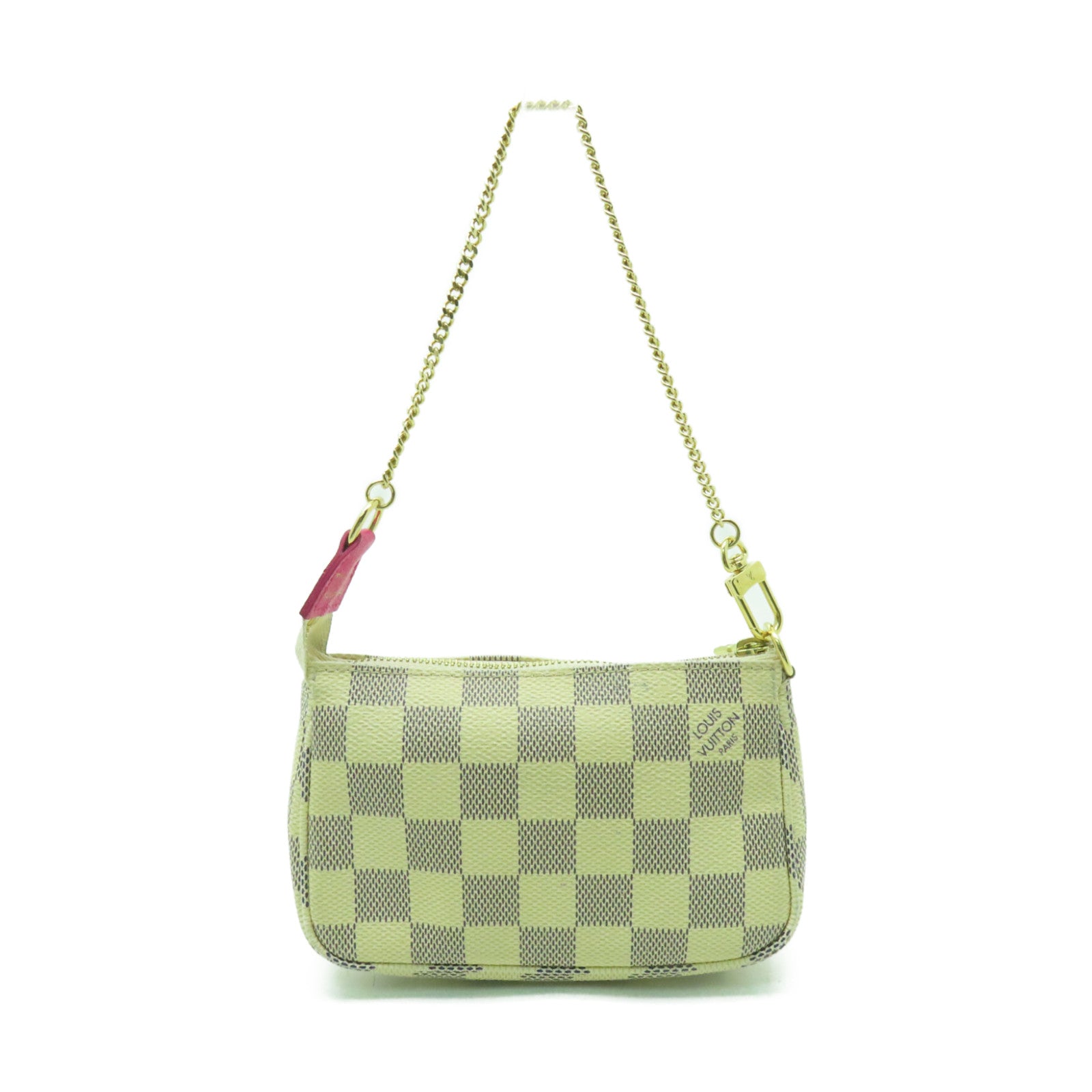 LOUIS VUITTON 【激減優惠】Damier Azur Mini Pochette Accessoires Pouch金扣鏈帶肩背袋白色