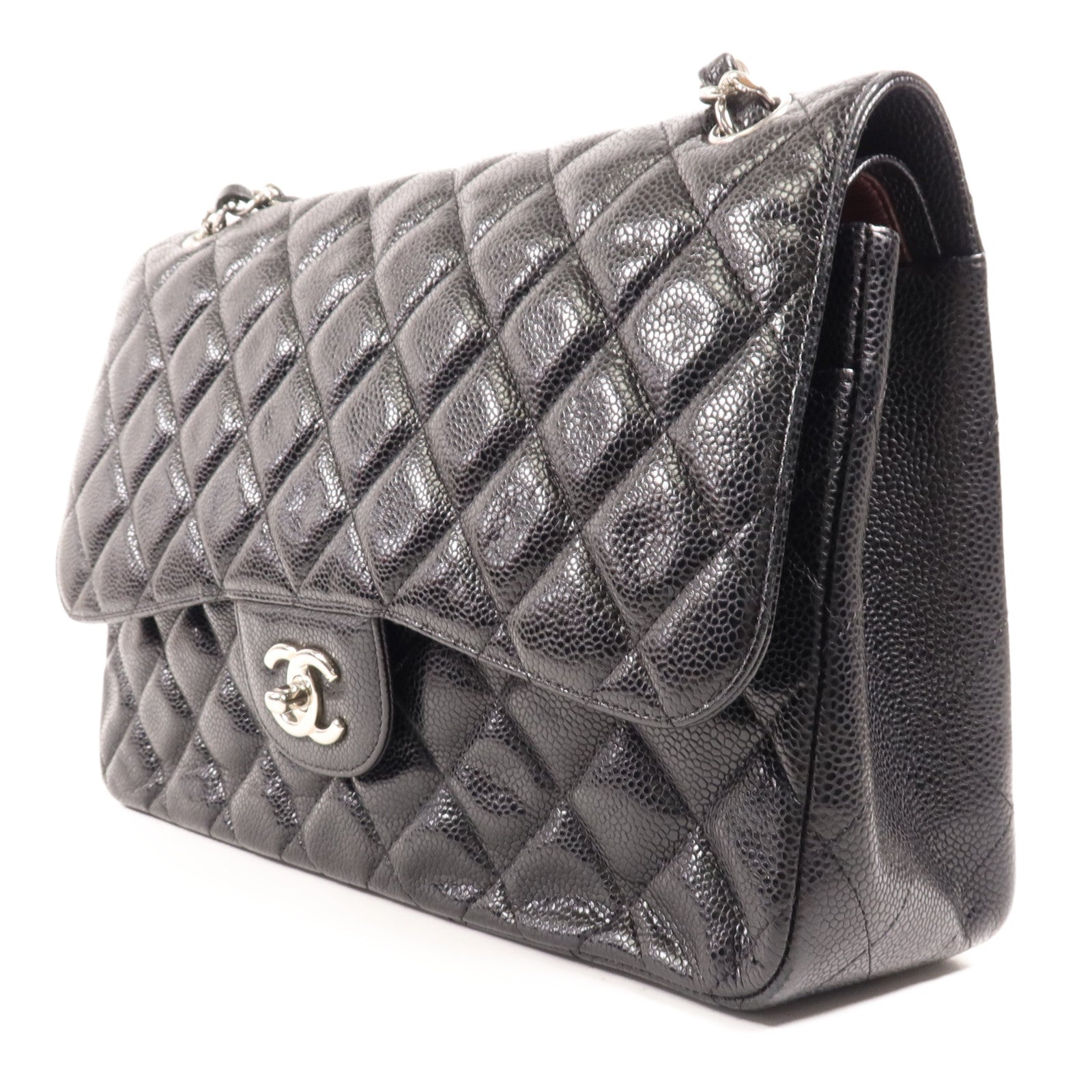 CHANEL 牛皮皮革Large Classic銀扣鏈帶肩背袋