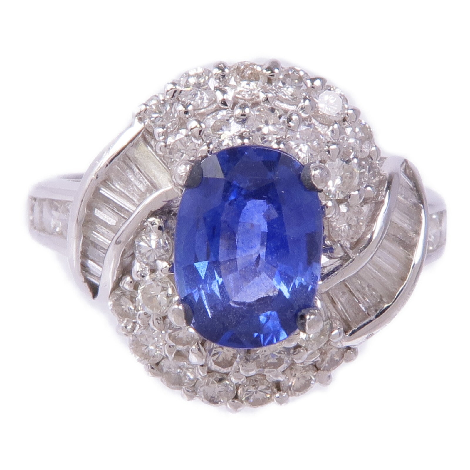 JEWELRY 【激減優惠】PT900鉑金Sapphire Diamond Ring藍寶石/鑽石戒指US#6.75