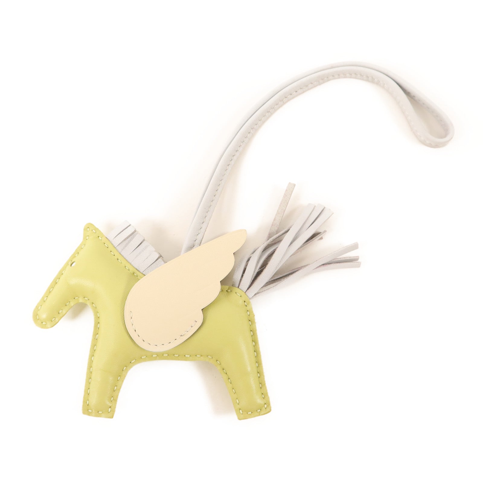 HERMES Milo/Swift皮革Rodeo Pegase PM掛飾Jaune Bourgeon/Bleu Brume