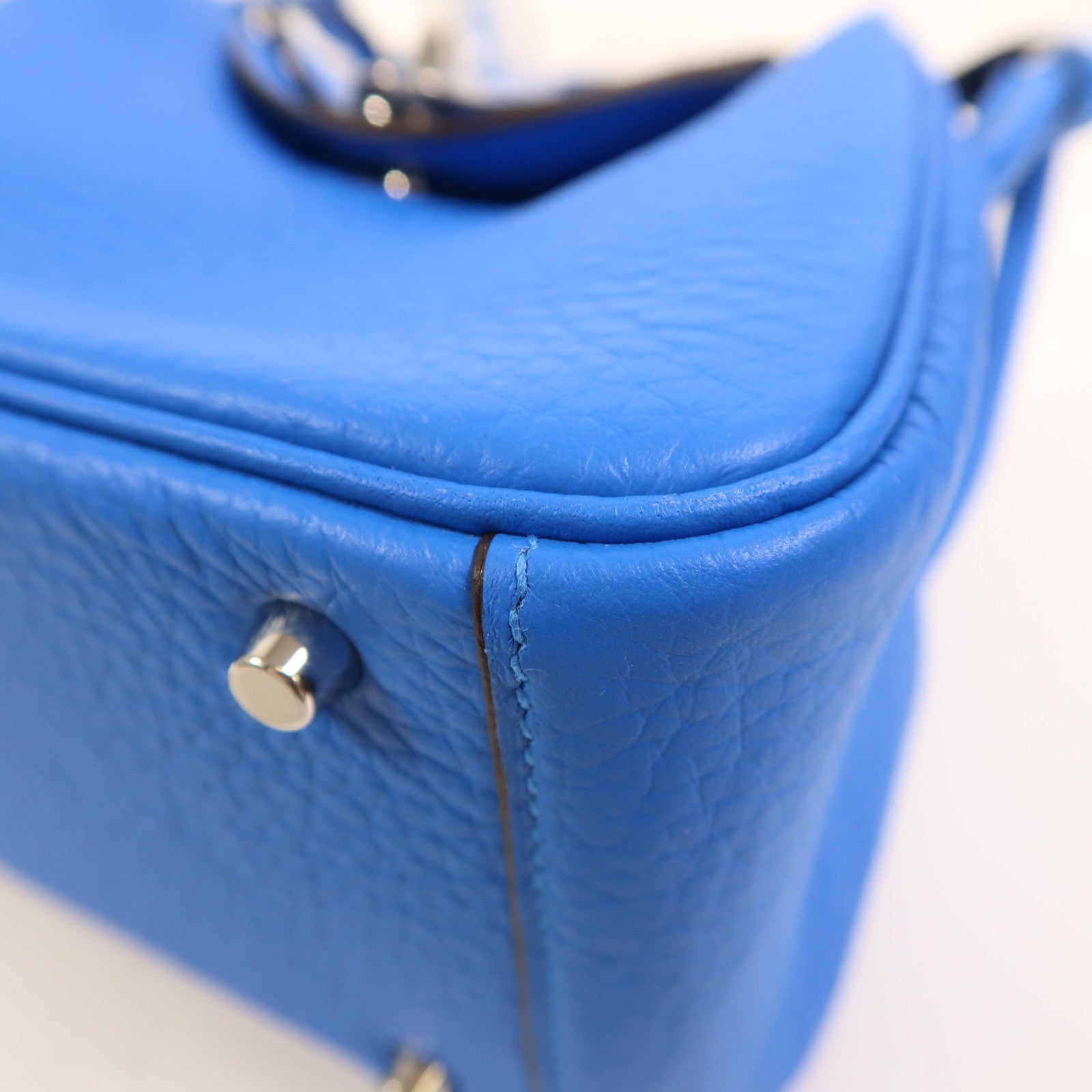 HERMES 【激減優惠】Clemence皮革Mini Lindy銀扣手挽肩背兩用袋Blue Hydra
