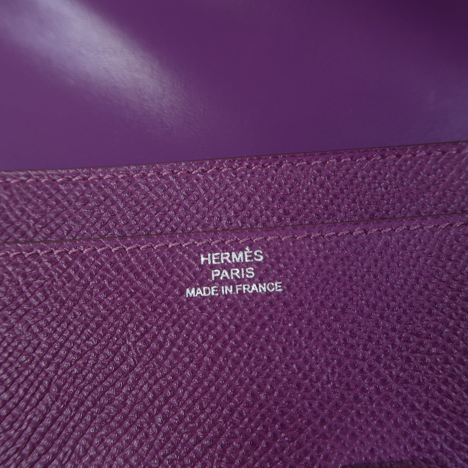 HERMES Epsom皮革Constance Wallet銀扣長錢包Anemone海葵紫色
