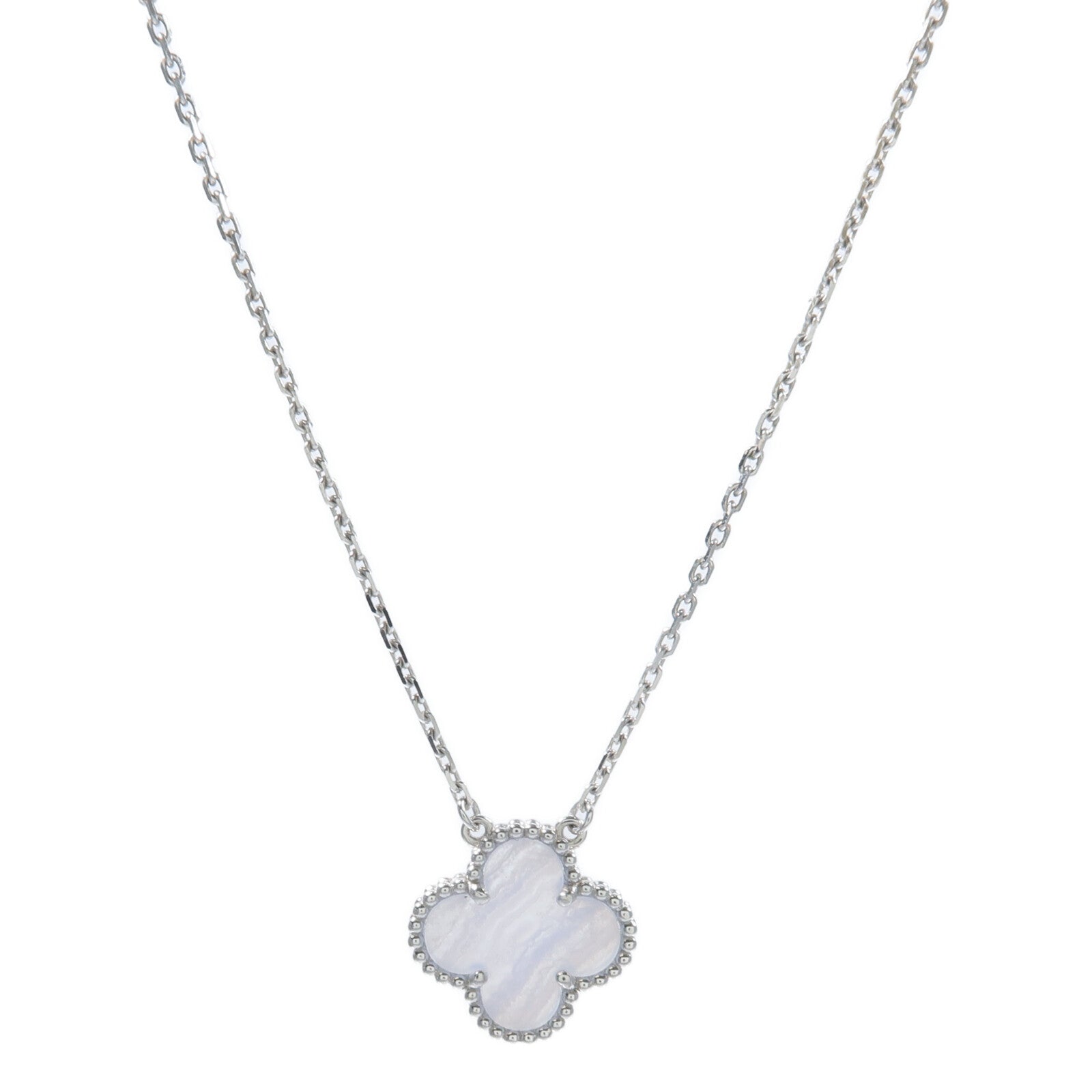 Van Cleef & Arpels 18K白金/玉髓Vintage Alhambra Pendant項鍊