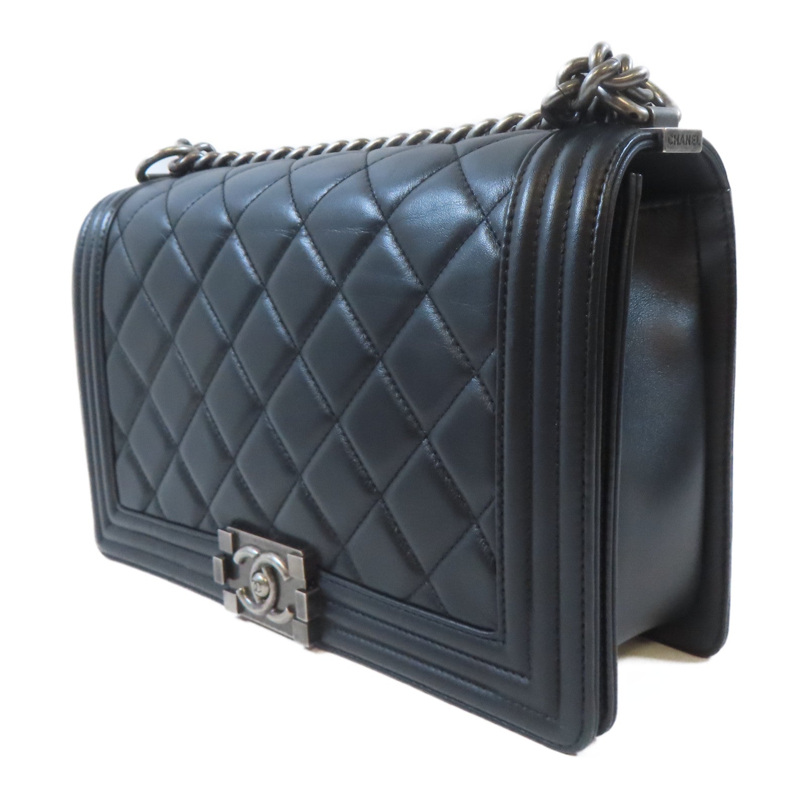 CHANEL 【激減優惠】菱格羊皮皮革Boy Chanel鏈帶肩背袋黑色