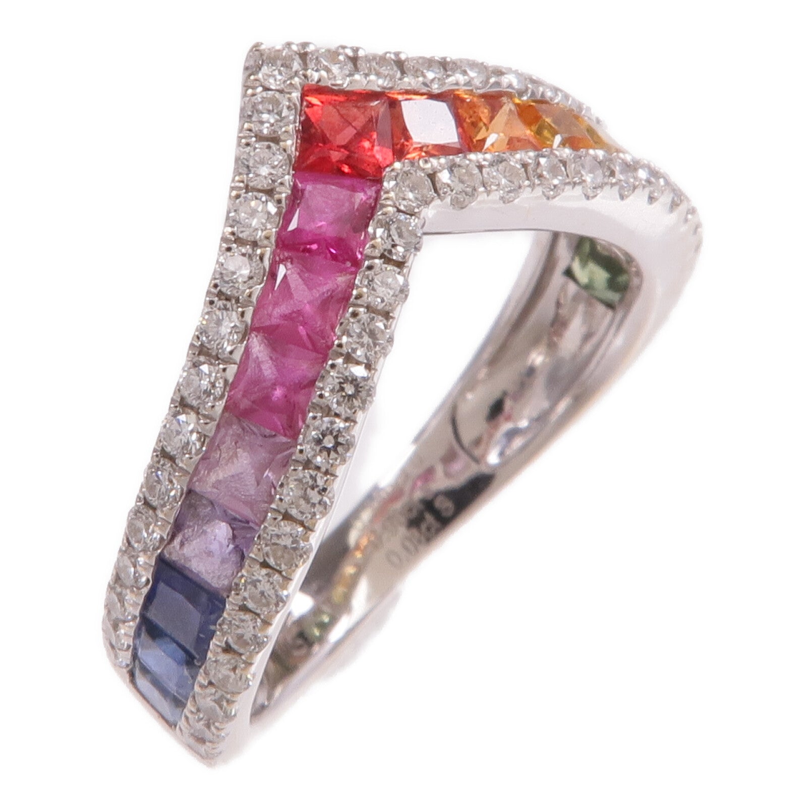 JEWELRY 18K白金Diamond Color Stone Ring鑽石/彩色寶石戒指US#5