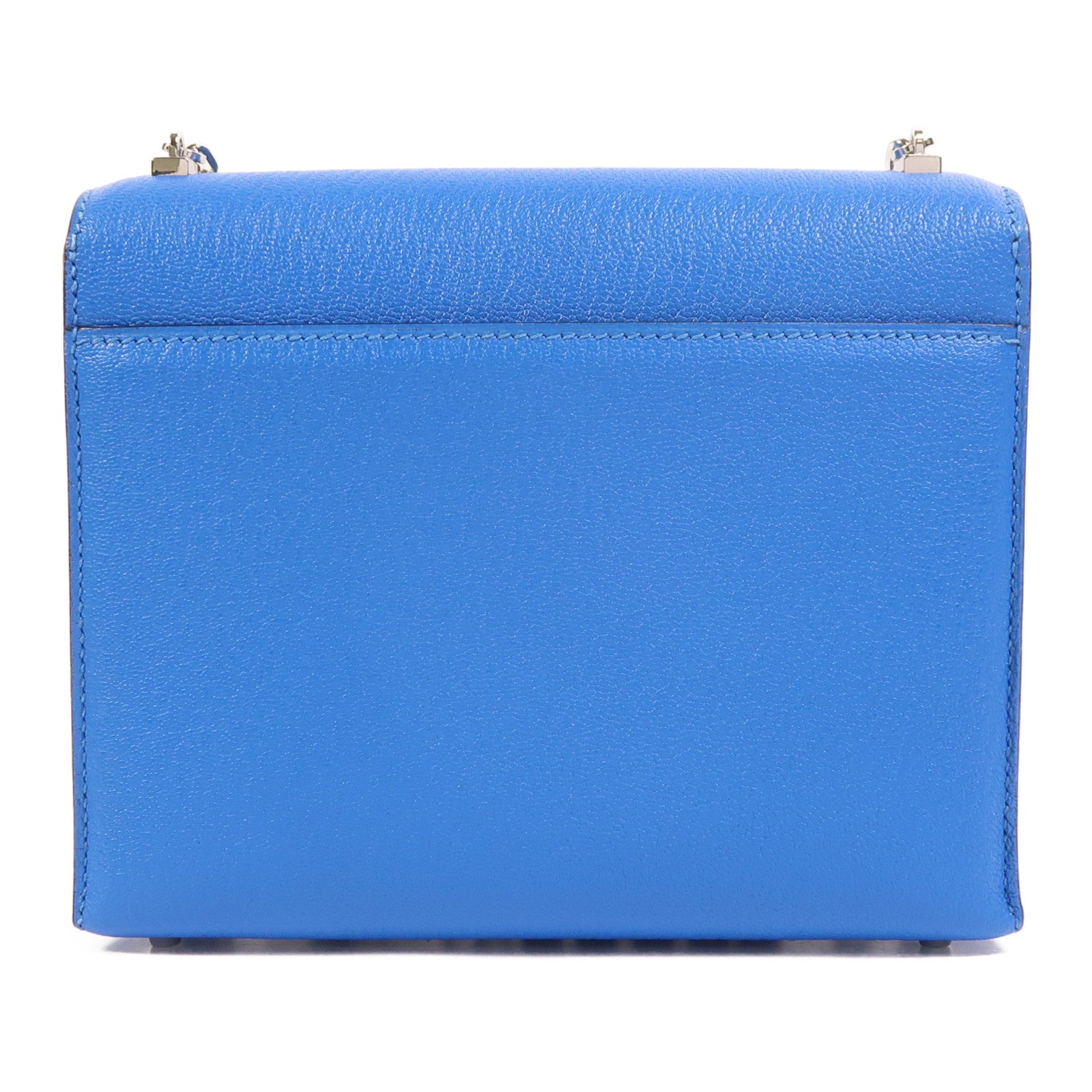 HERMES Chevre皮革Verrou Mini銀扣鏈帶肩背袋Bleu Hydra