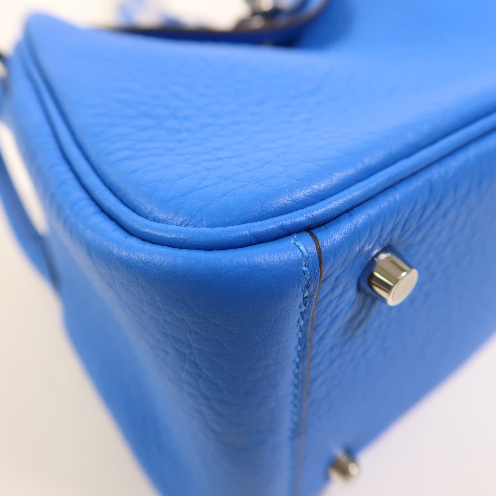 HERMES 【激減優惠】Clemence皮革Mini Lindy銀扣手挽肩背兩用袋Blue Hydra