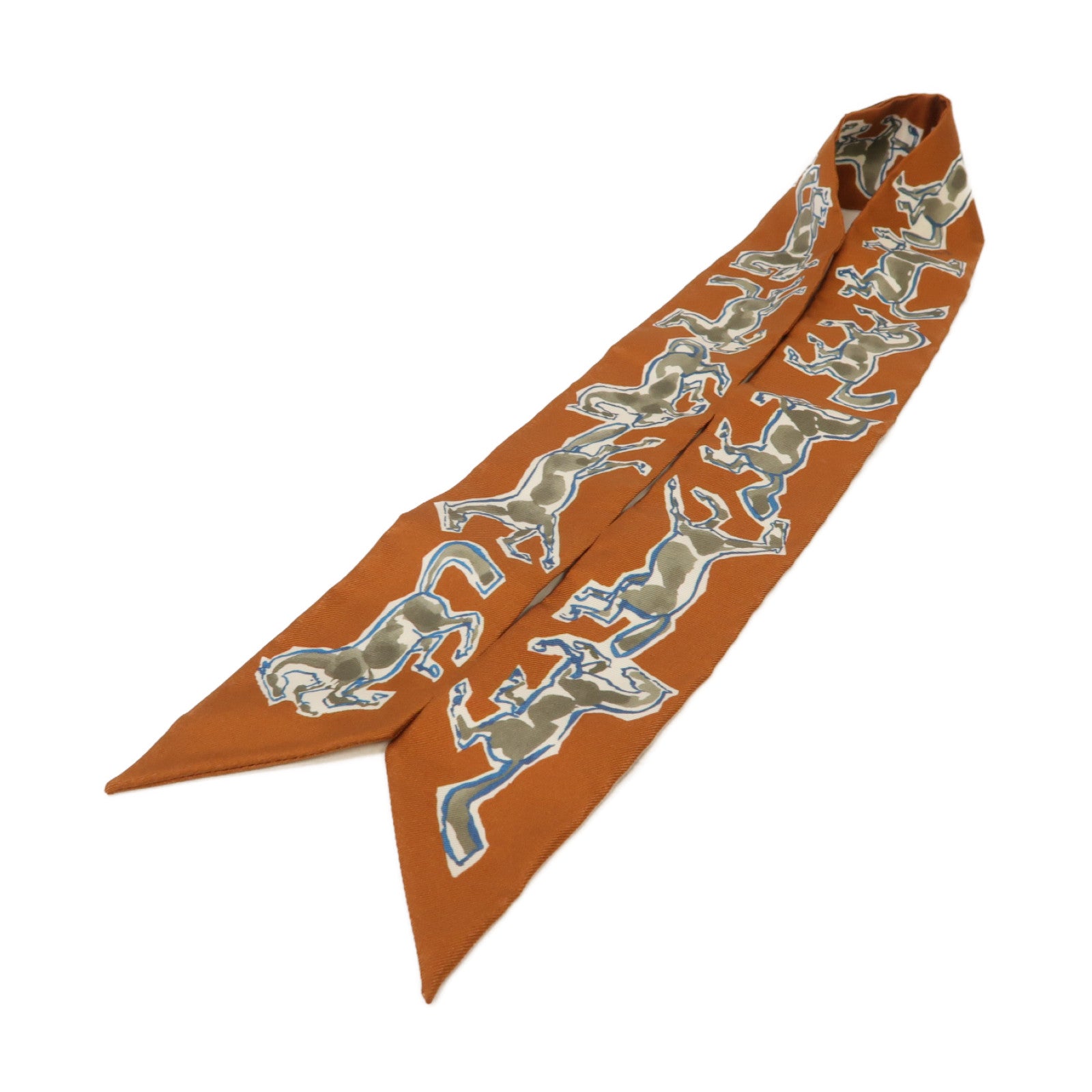 HERMES 絲質Twilly絲巾棕色/灰色