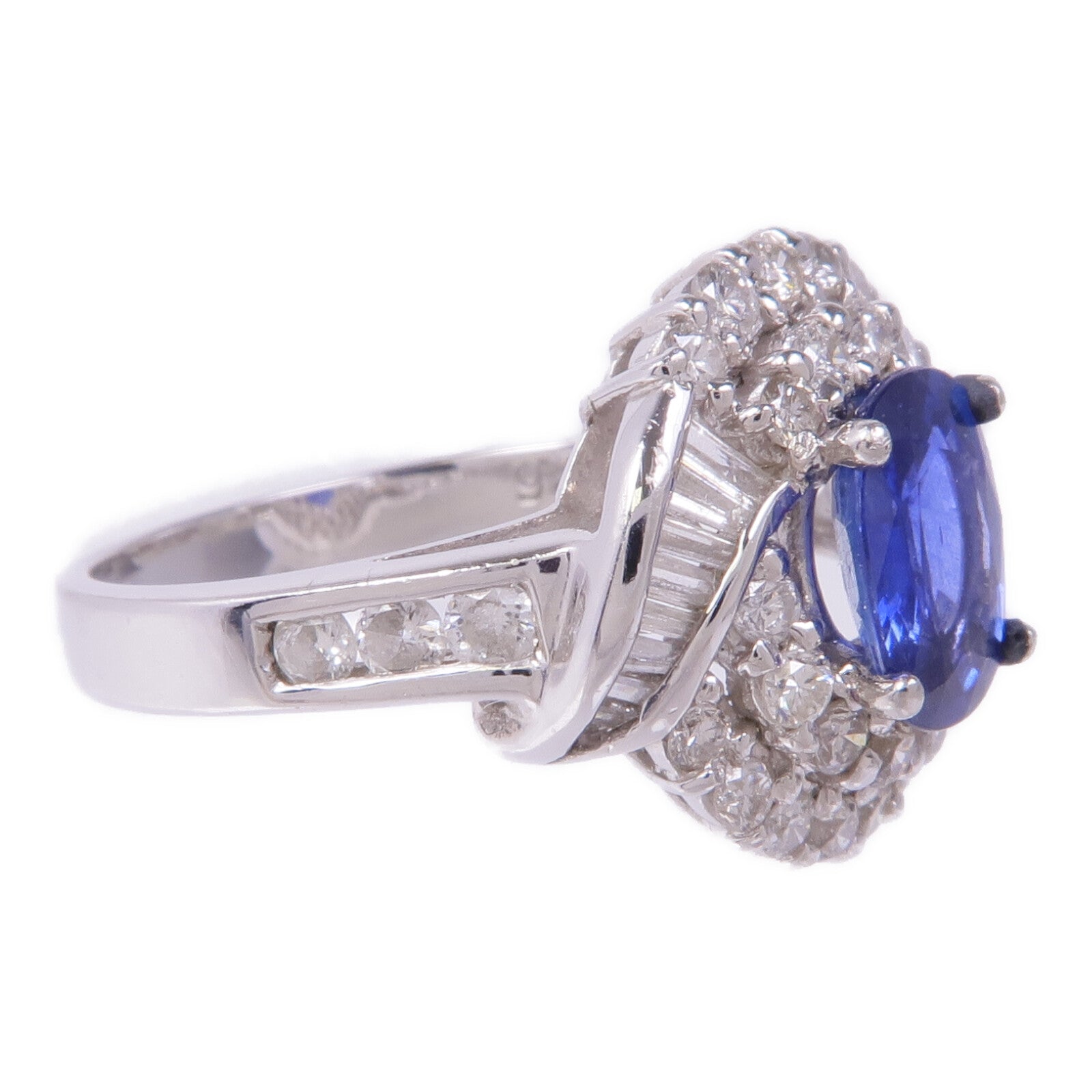 JEWELRY 【激減優惠】PT900鉑金Sapphire Diamond Ring藍寶石/鑽石戒指US#6.75