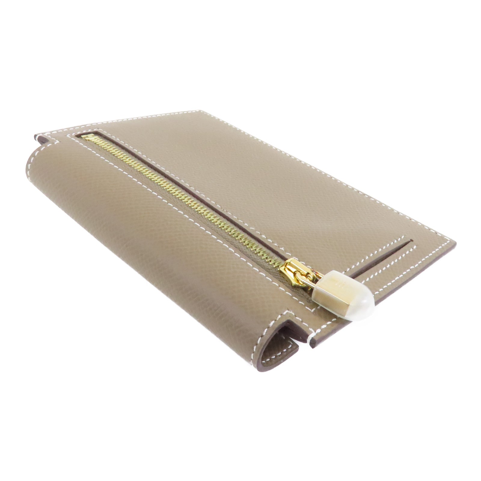 HERMES 【激減優惠】Epsom皮革Kelly Pocket Wallet金扣錢包Etoupe/米色