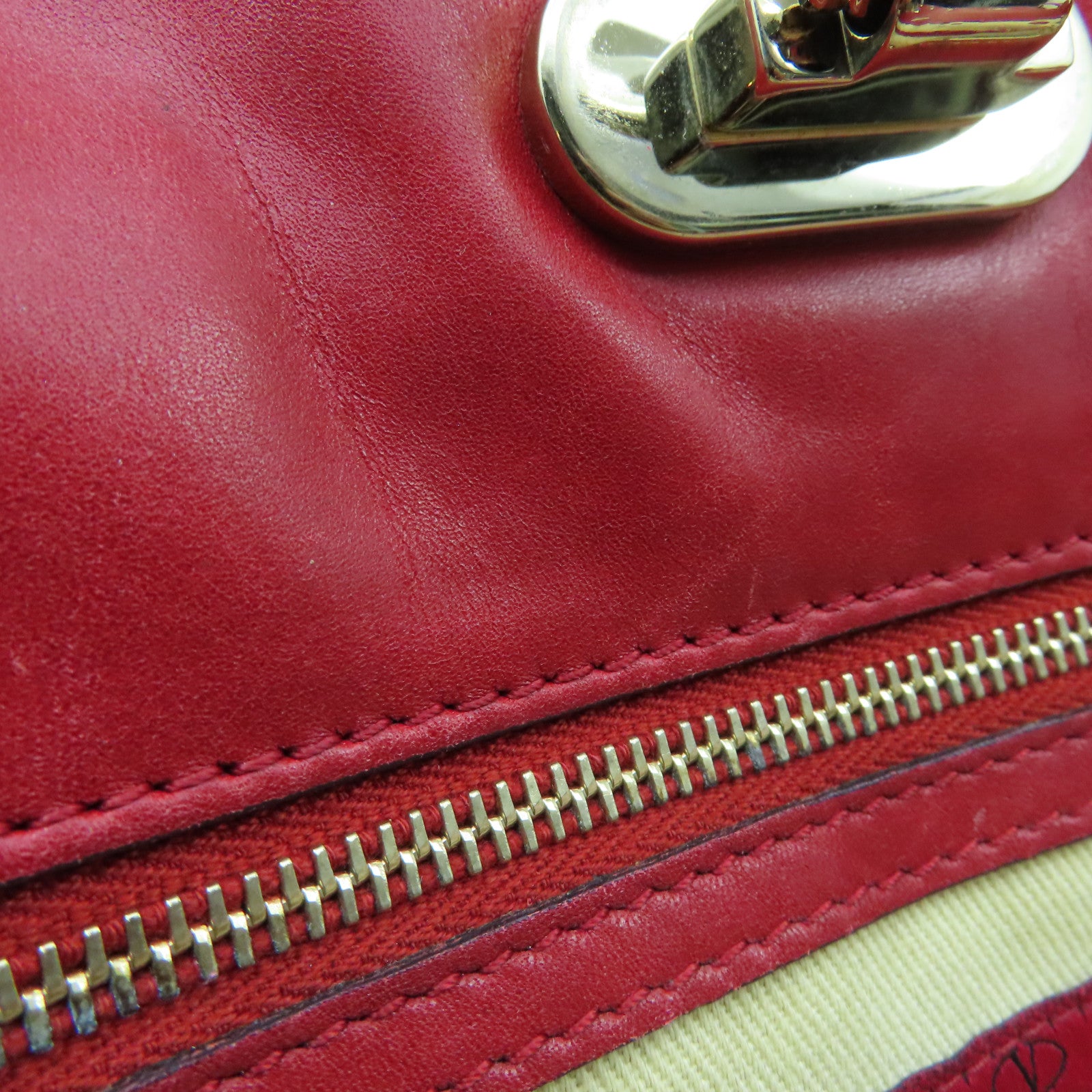 Valentino 【激減優惠】皮革Shoulder Bag金扣手挽袋紅色