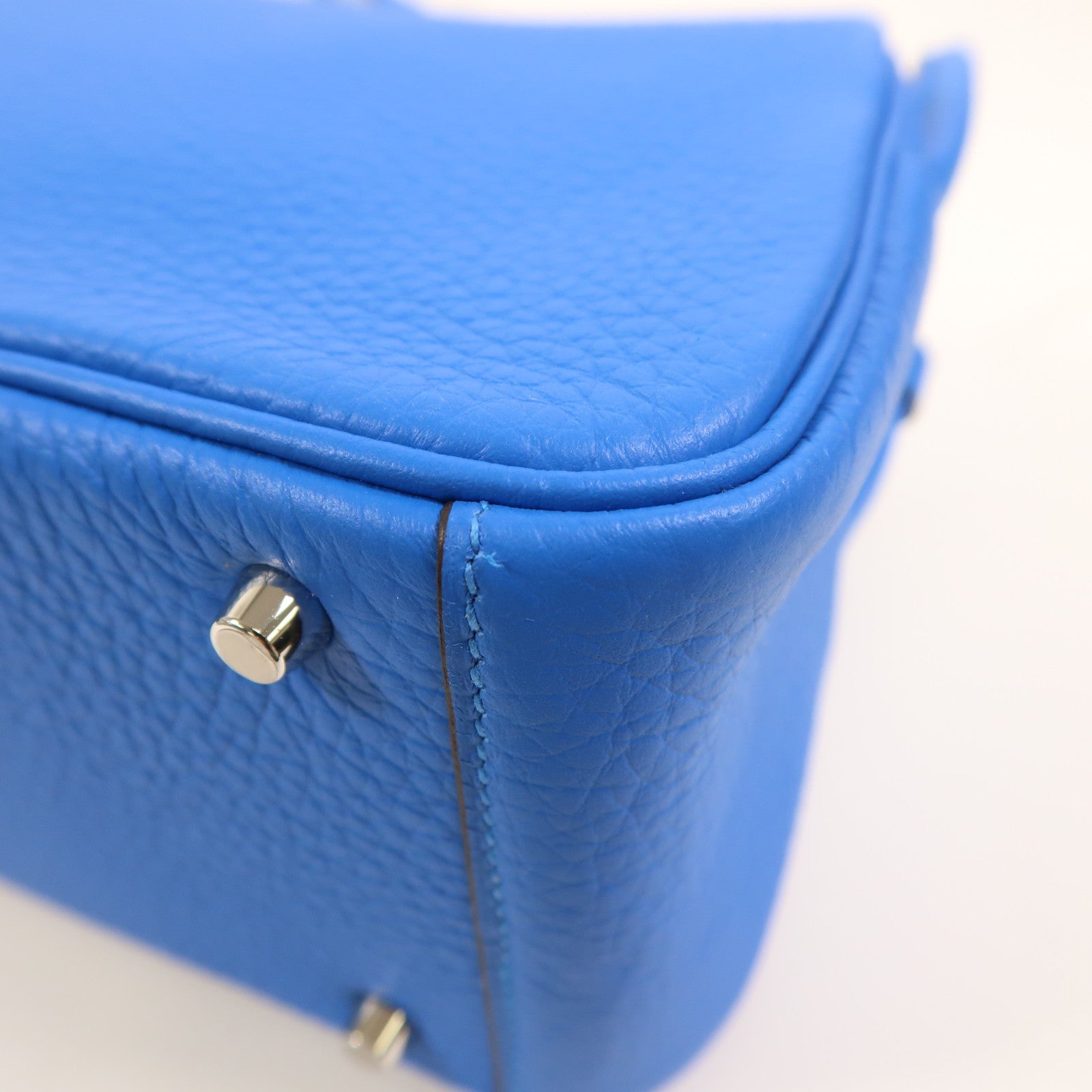 HERMES 【激減優惠】Clemence皮革Mini Lindy銀扣手挽肩背兩用袋Blue Hydra