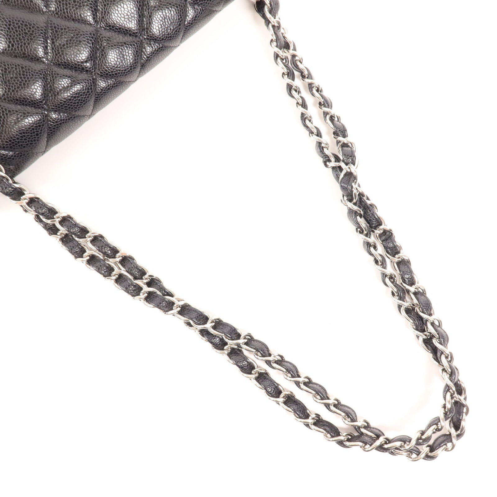 CHANEL 牛皮皮革Large Classic銀扣鏈帶肩背袋