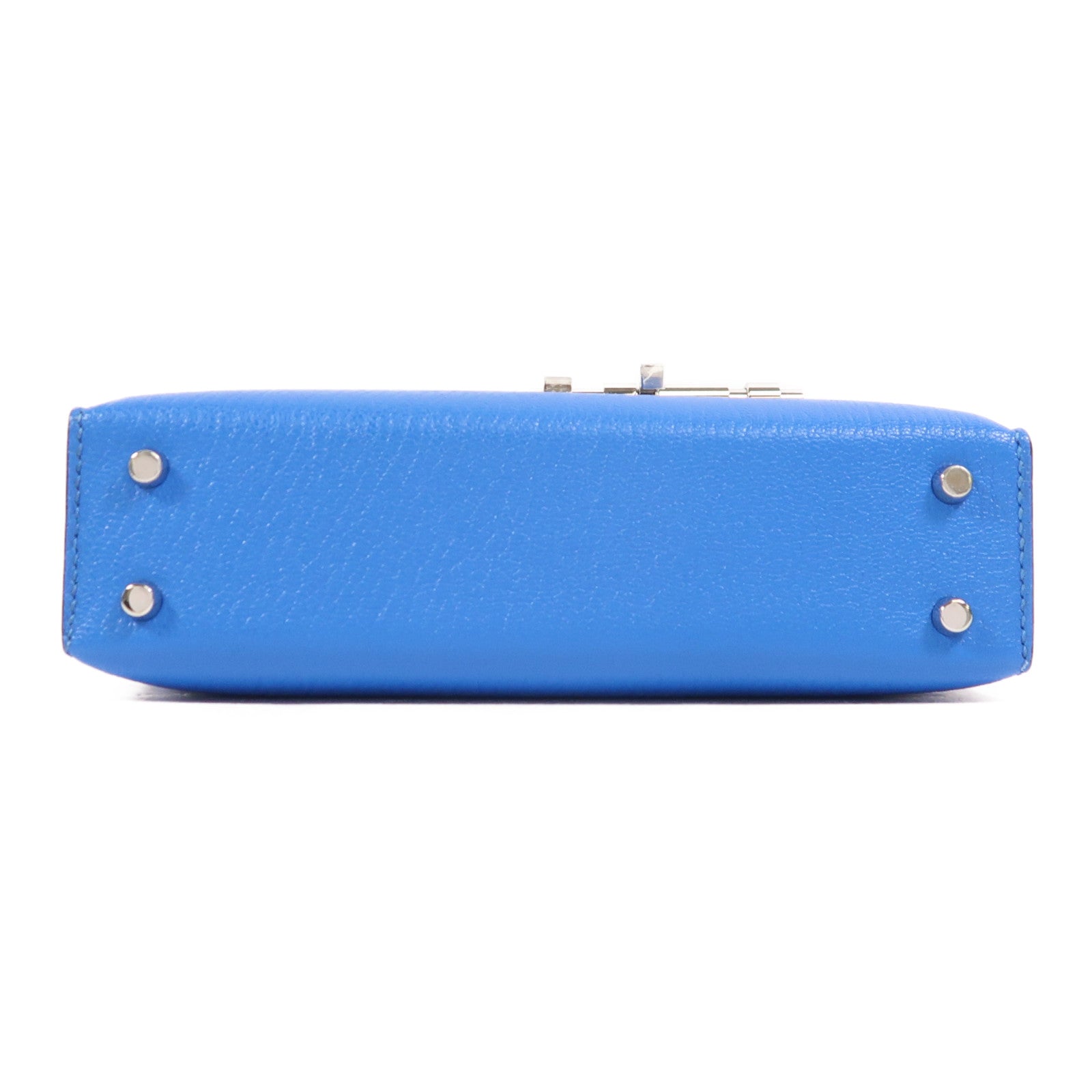 HERMES Chevre皮革Verrou Mini銀扣鏈帶肩背袋Bleu Hydra