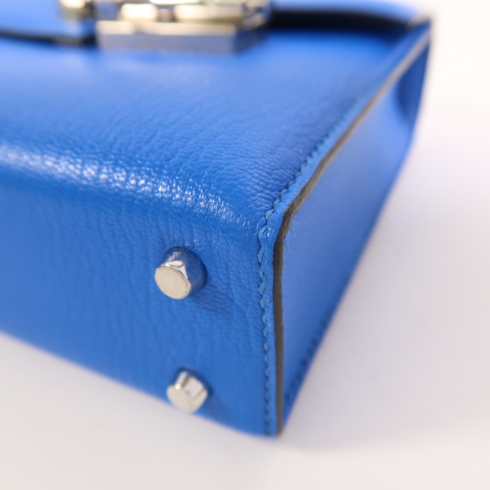 HERMES Chevre皮革Verrou Mini銀扣鏈帶肩背袋Bleu Hydra