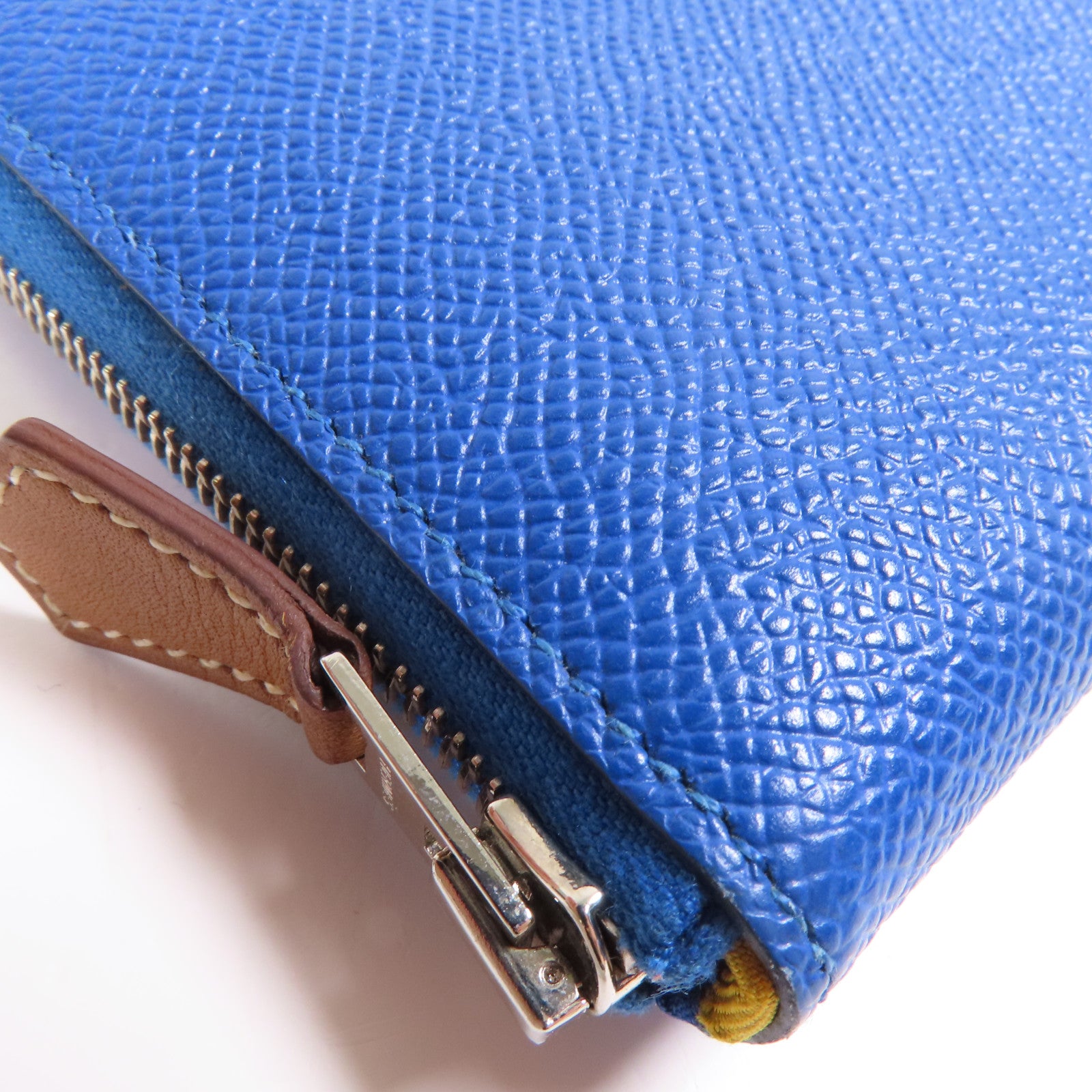 HERMES Epsom皮革Silk Wallet銀扣錢包Bleu Electrique