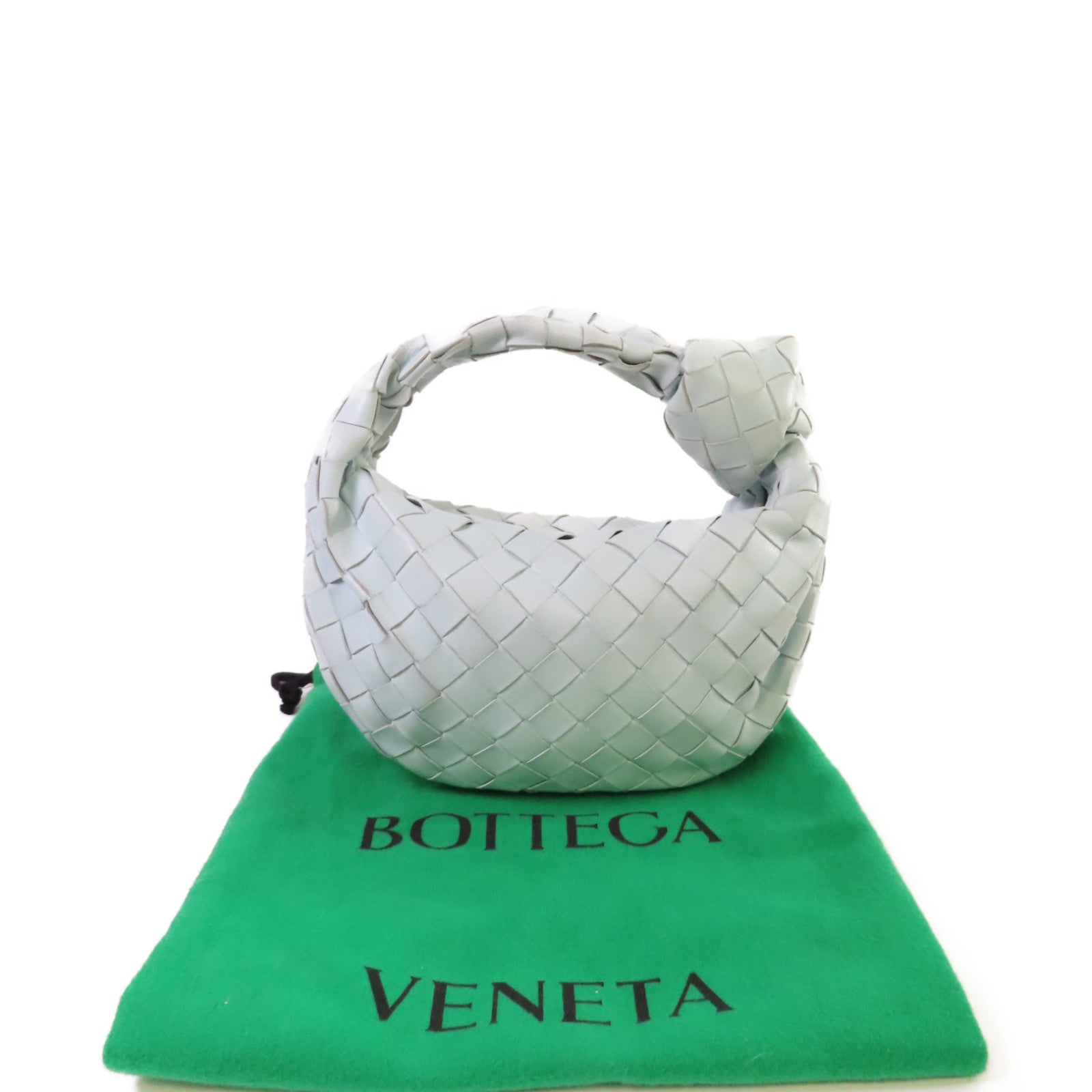 BOTTEGA VENETA 織紋皮革Mini Jodie Handbag金扣手挽袋淺藍色