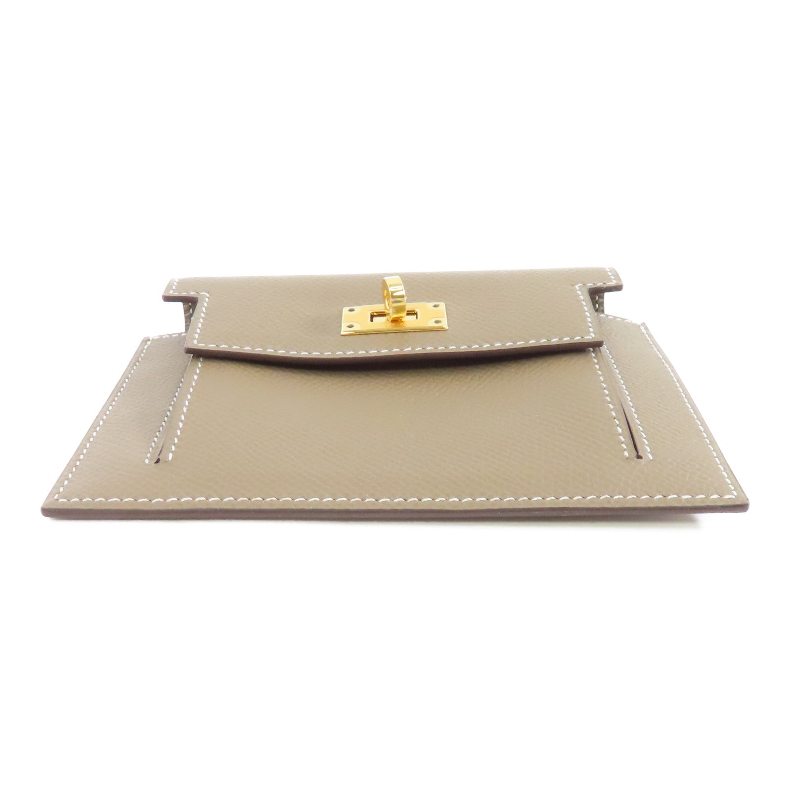HERMES 【激減優惠】Epsom皮革Kelly Pocket Wallet金扣錢包Etoupe/米色