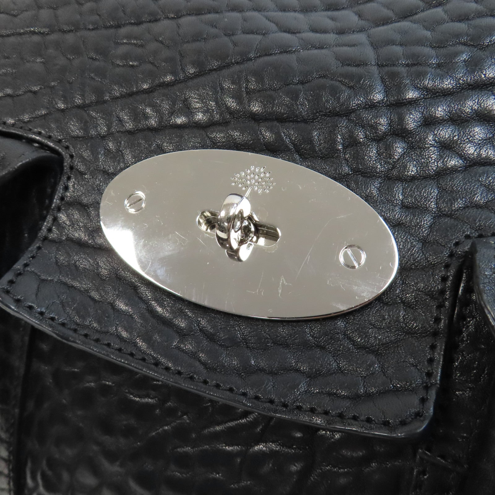 MULBERRY 【激減優惠】牛皮皮革Icon Bag銀扣手挽袋黑色