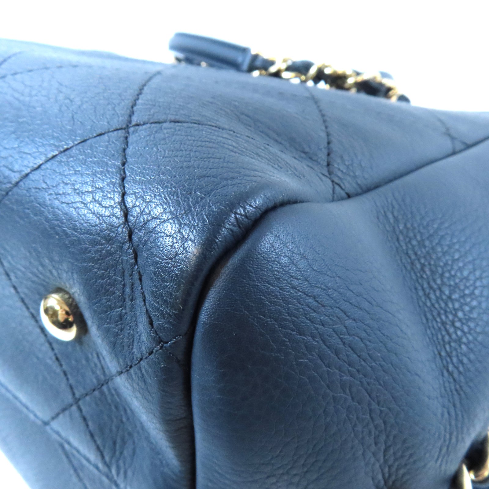 CHANEL 【激減優惠】菱格牛皮皮革Totebag銀扣鏈帶手挽肩背兩用袋深藍色
