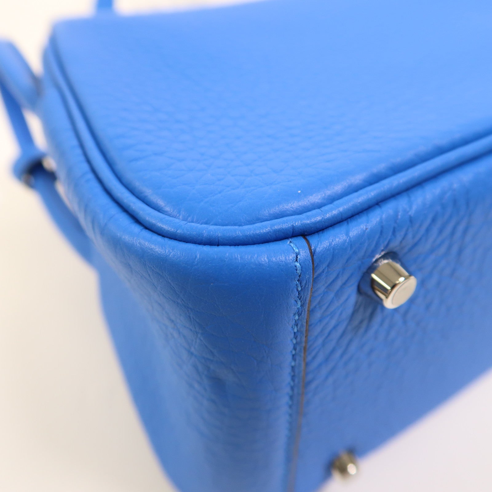 HERMES 【激減優惠】Clemence皮革Mini Lindy銀扣手挽肩背兩用袋Blue Hydra
