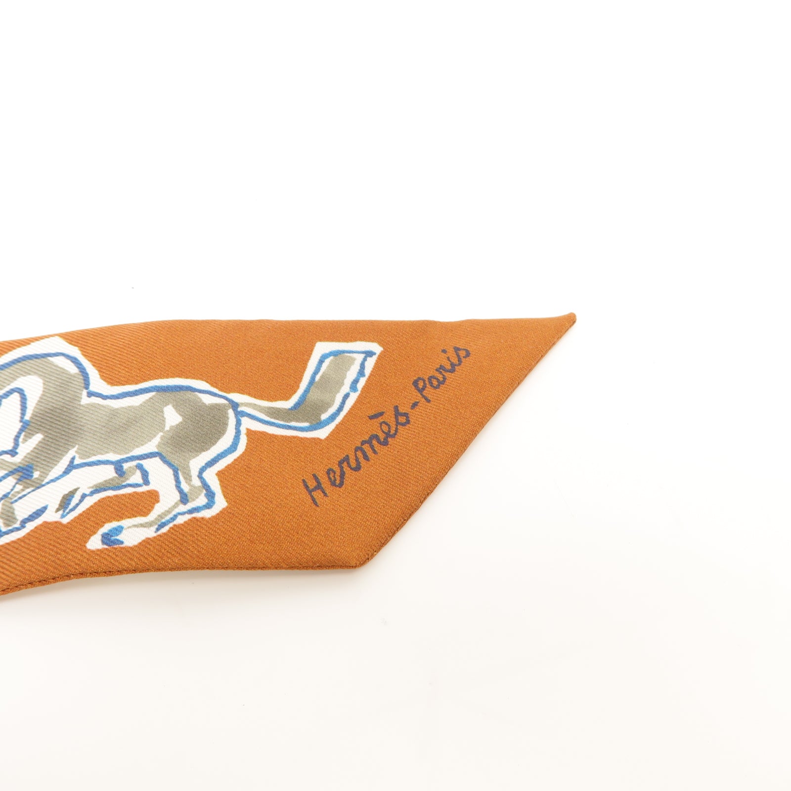HERMES 絲質Twilly絲巾棕色/灰色