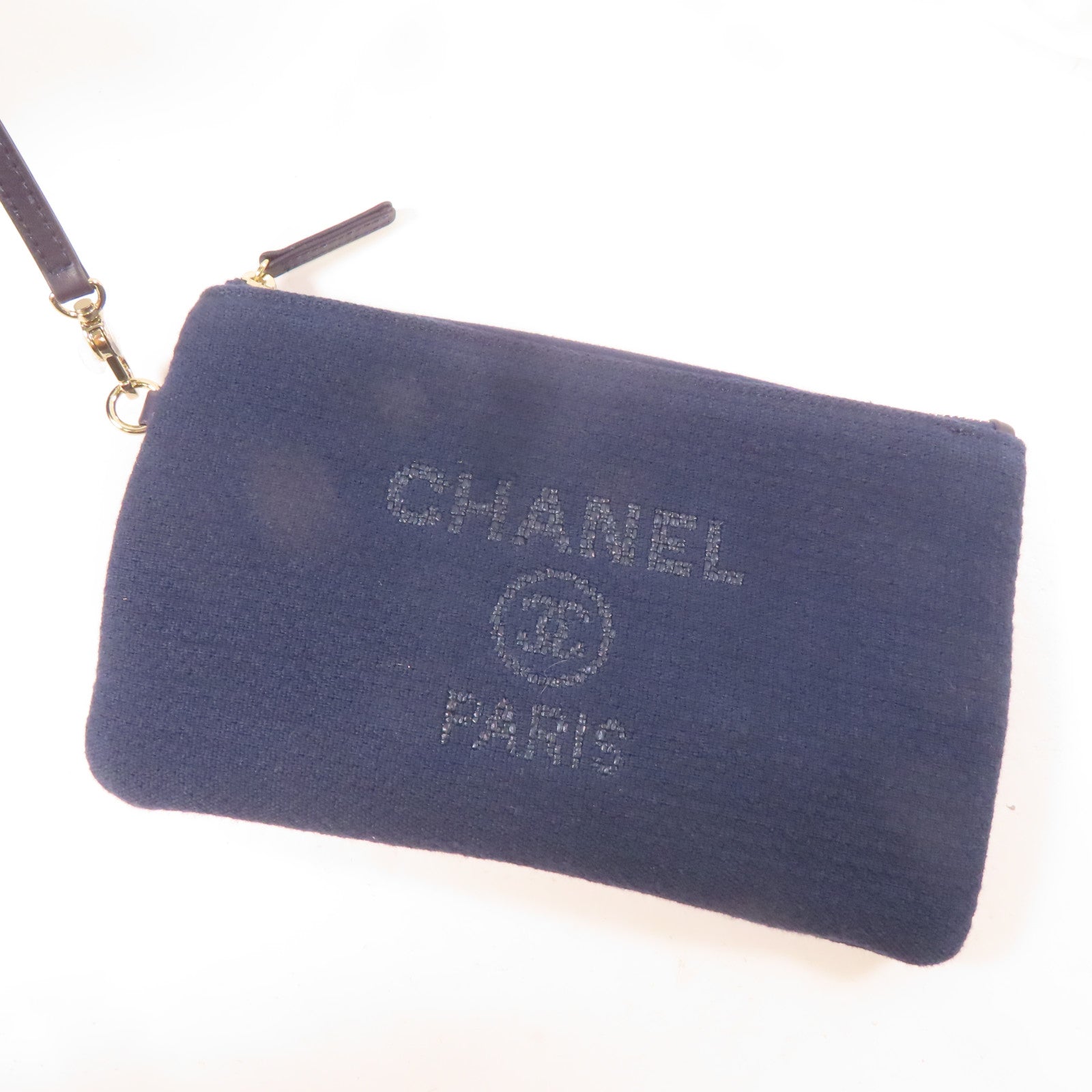CHANEL 【激減優惠】帆布Deauville Tote銀扣手挽肩背兩用袋深藍色
