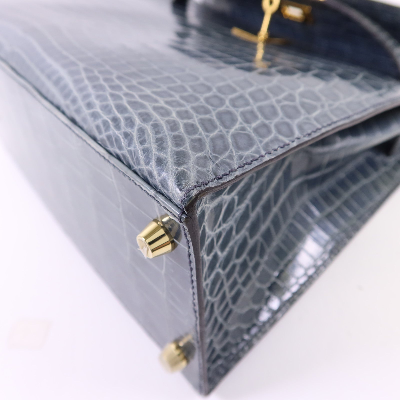 HERMES 【激減優惠】鱷魚皮革Kelly 28金扣手挽肩背兩用袋Bleu Orage