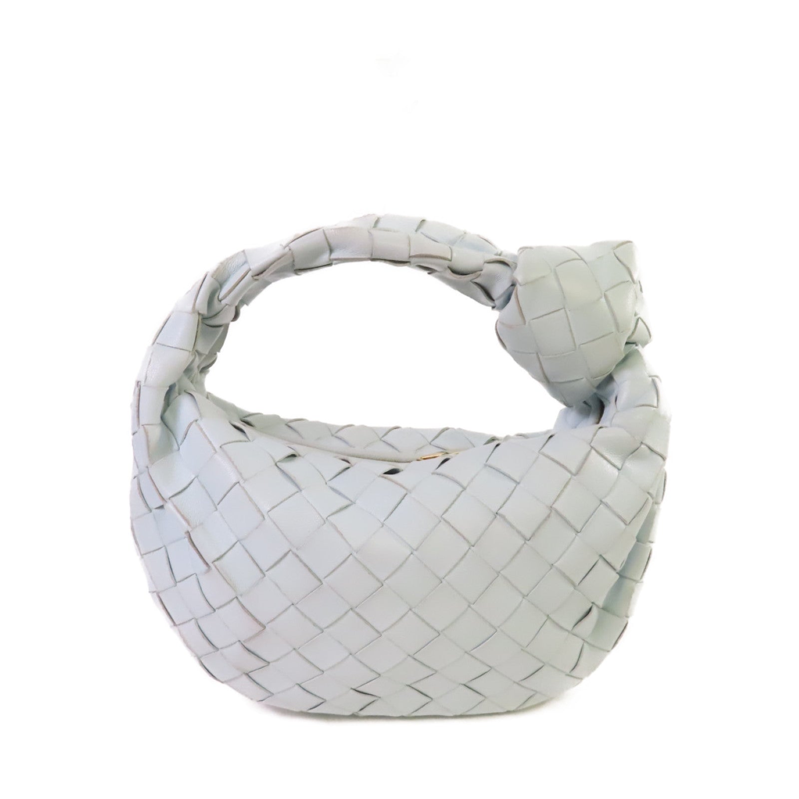 BOTTEGA VENETA 織紋皮革Mini Jodie Handbag金扣手挽袋淺藍色