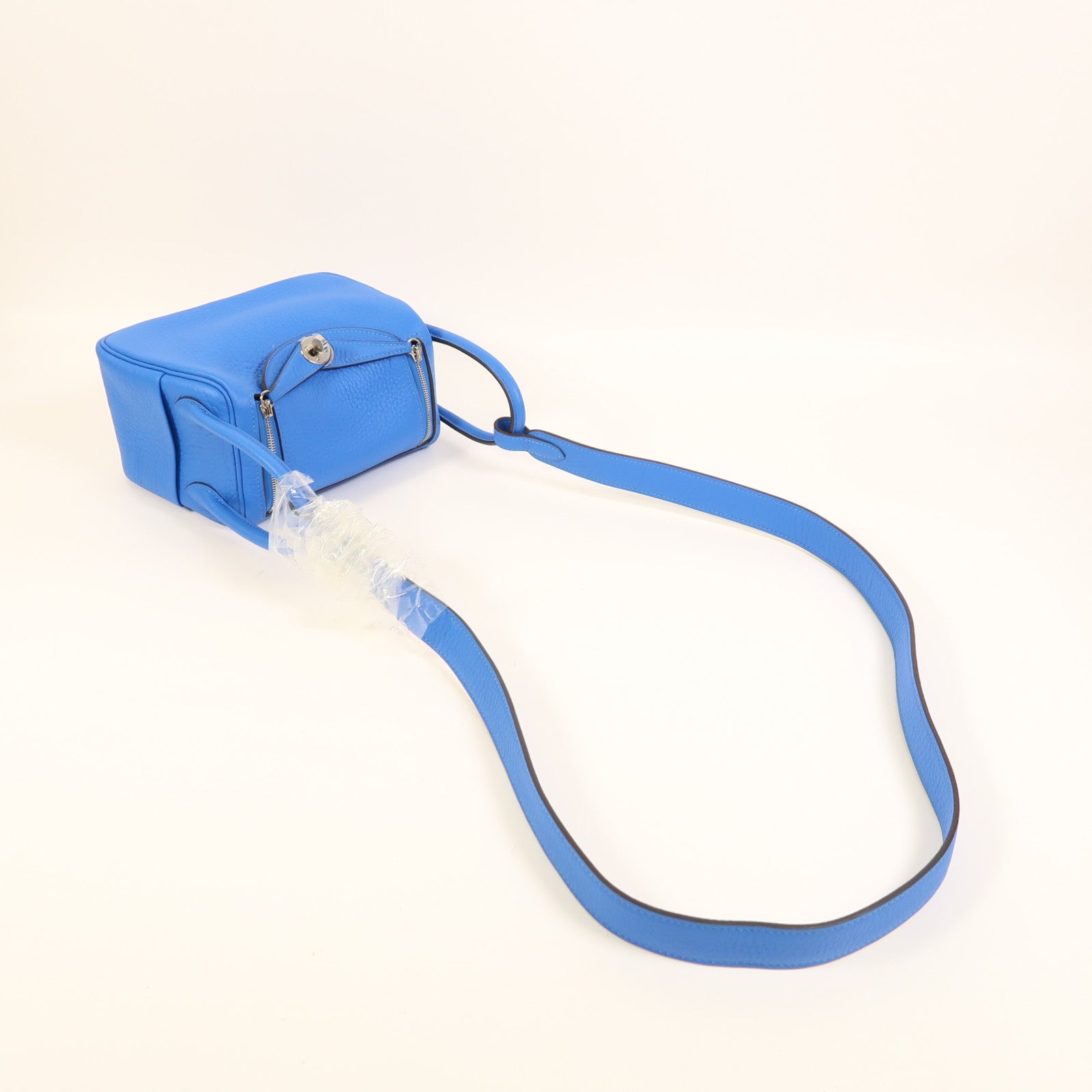 HERMES 【激減優惠】Clemence皮革Mini Lindy銀扣手挽肩背兩用袋Blue Hydra