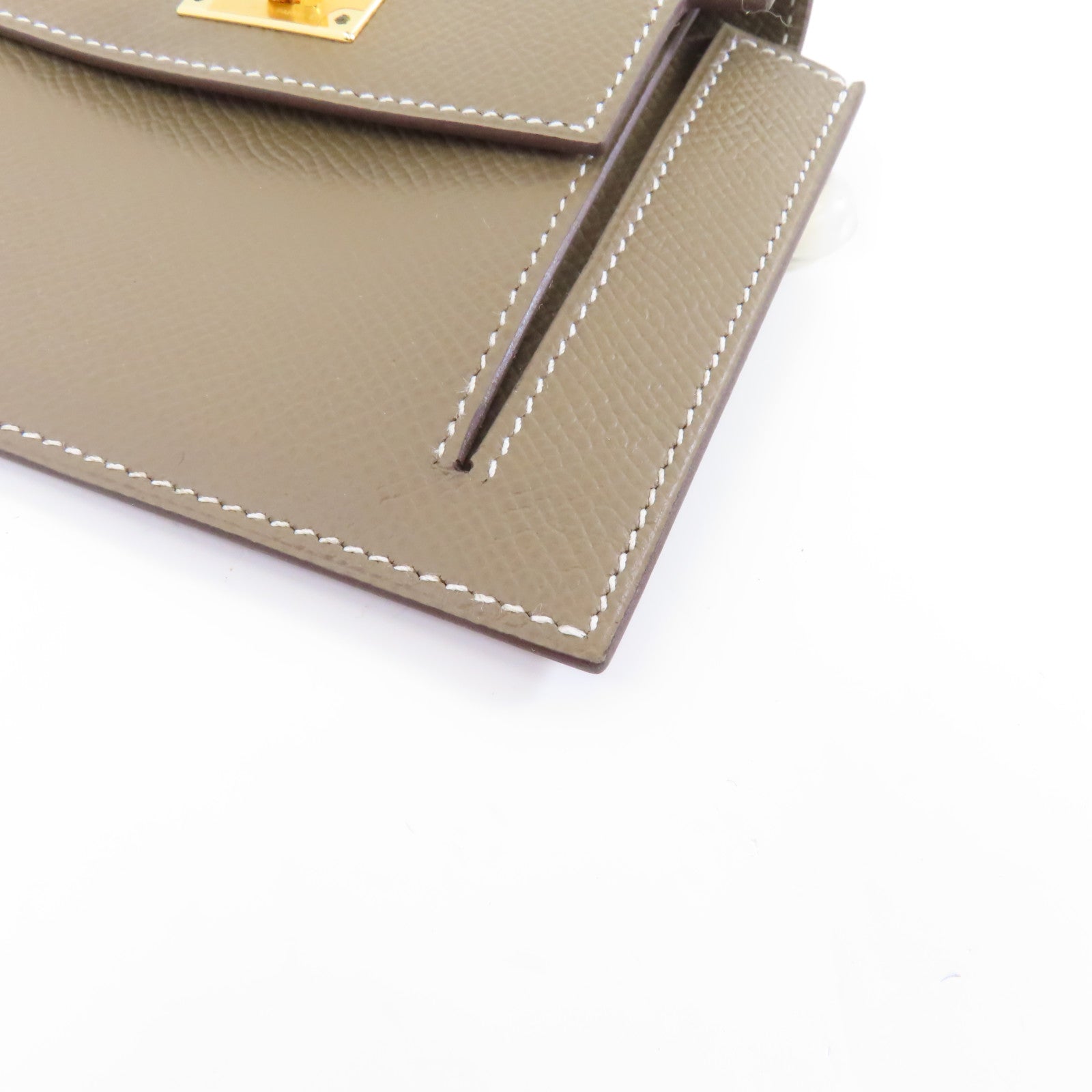 HERMES 【激減優惠】Epsom皮革Kelly Pocket Wallet金扣錢包Etoupe/米色