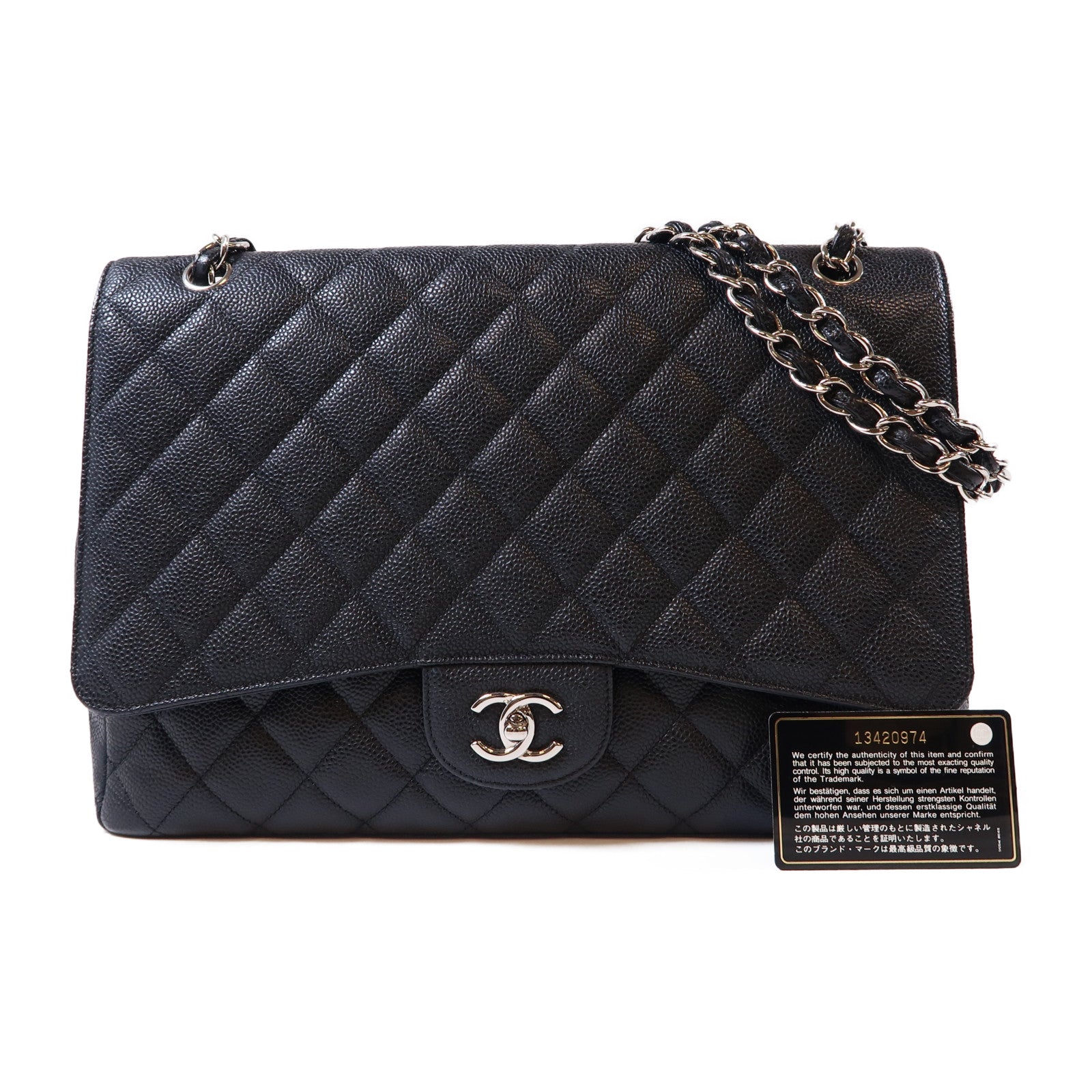 CHANEL 【激減優惠】菱格牛皮皮革Classic銀扣鏈帶肩背袋黑色