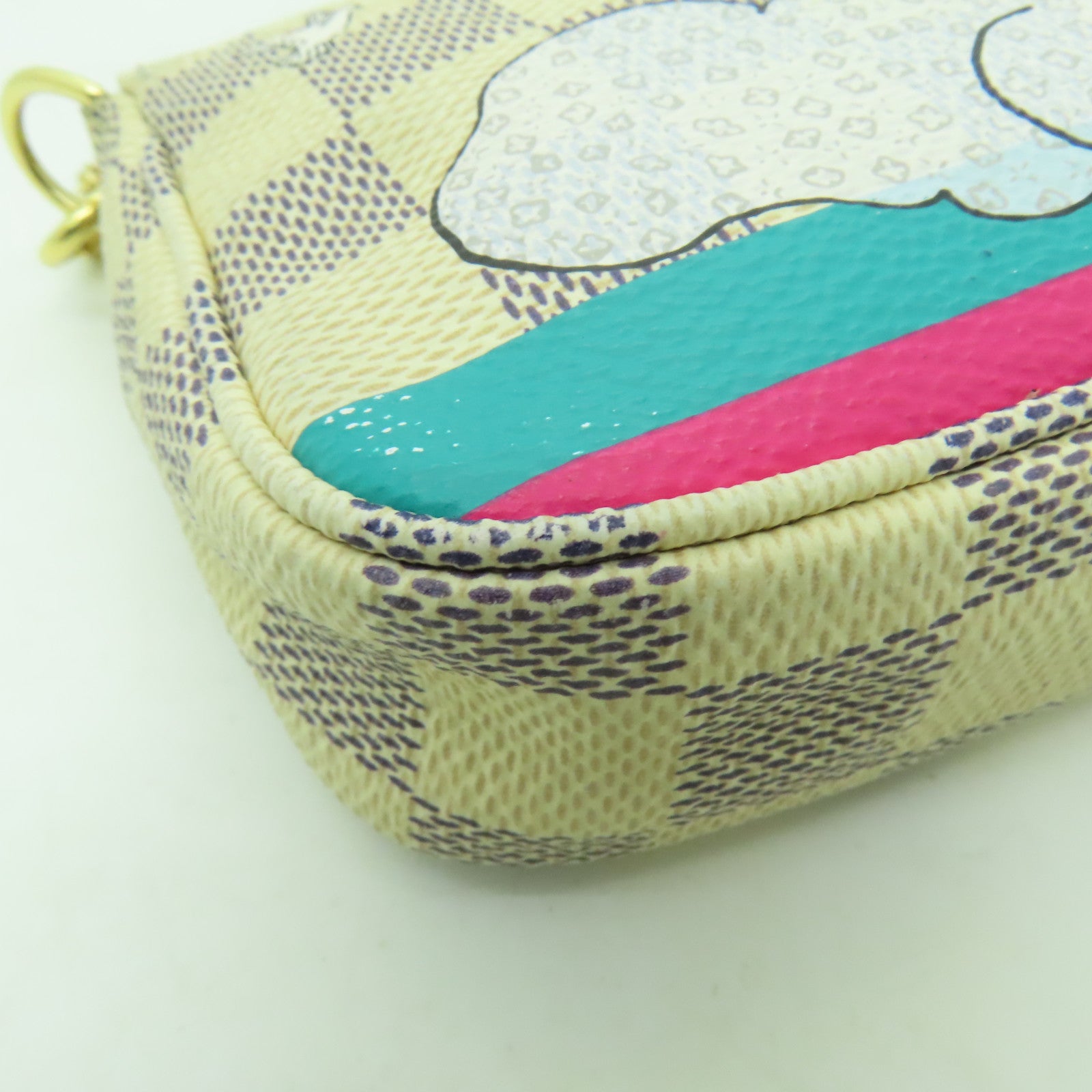 LOUIS VUITTON 【激減優惠】Damier Azur Mini Pochette Accessoires Pouch金扣鏈帶肩背袋白色