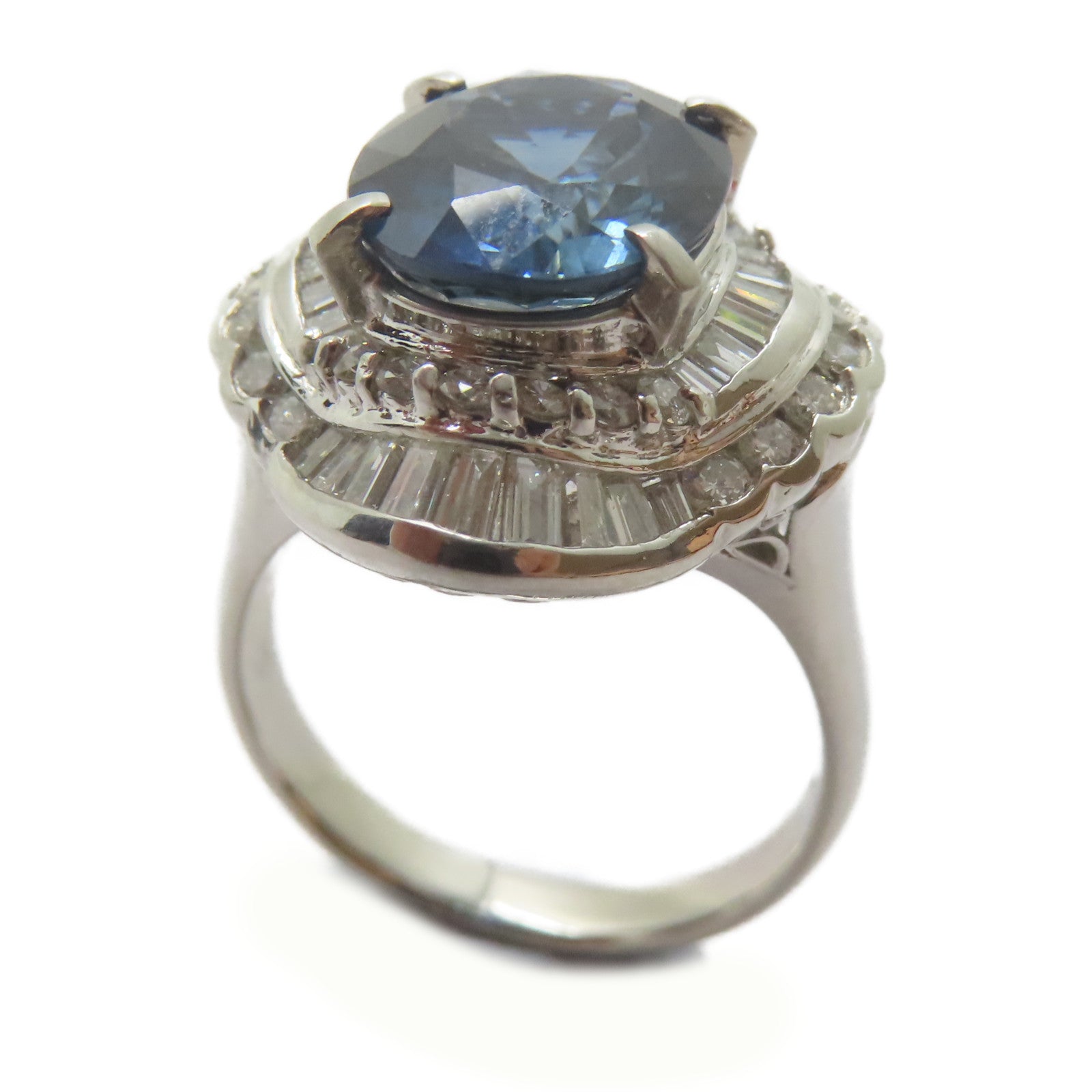 JEWELRY PT900鉑金Topaz Ring 5.41ct拓帕石/1.35ct鑚石戒指US#7