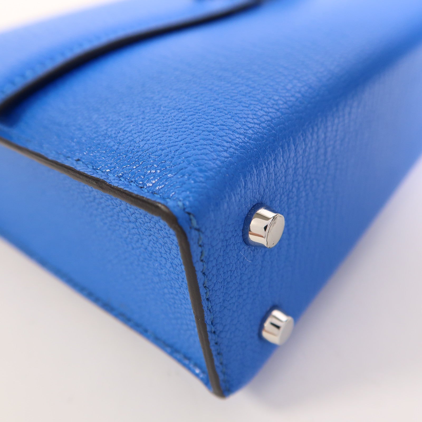 HERMES Chevre皮革Verrou Mini銀扣鏈帶肩背袋Bleu Hydra