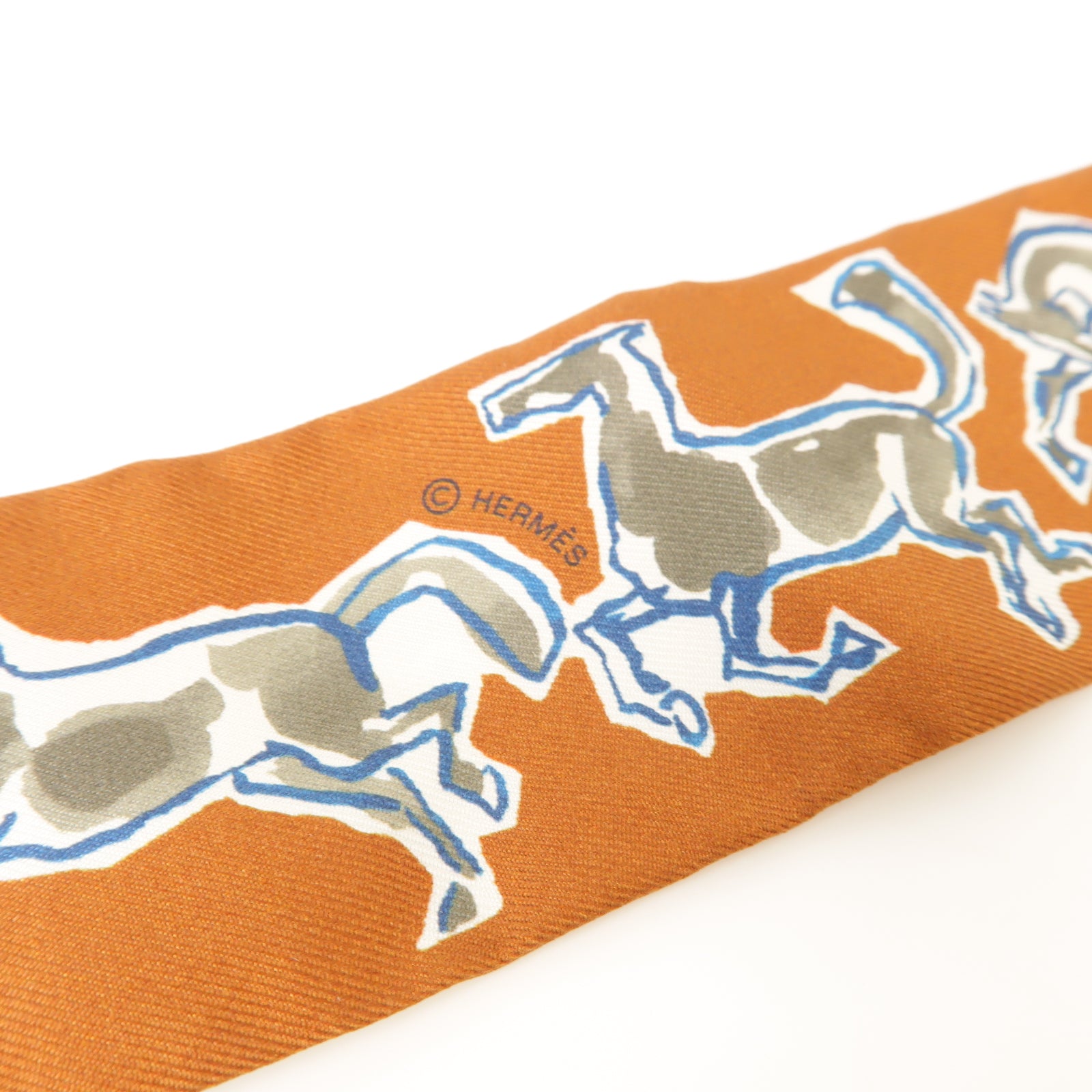 HERMES 絲質Twilly絲巾棕色/灰色