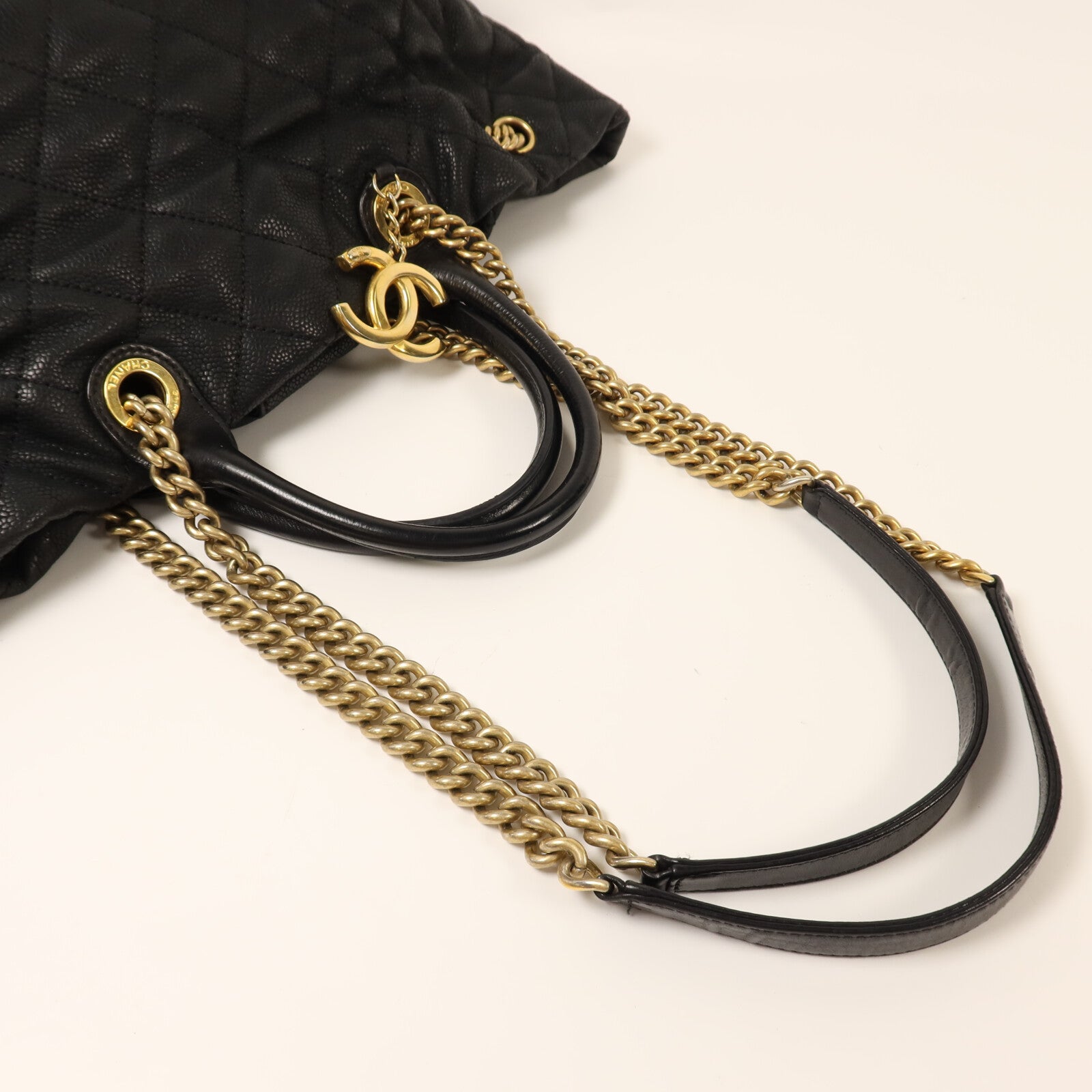 CHANEL 牛皮皮革2 Way Shoulder金扣鏈帶手挽肩背兩用