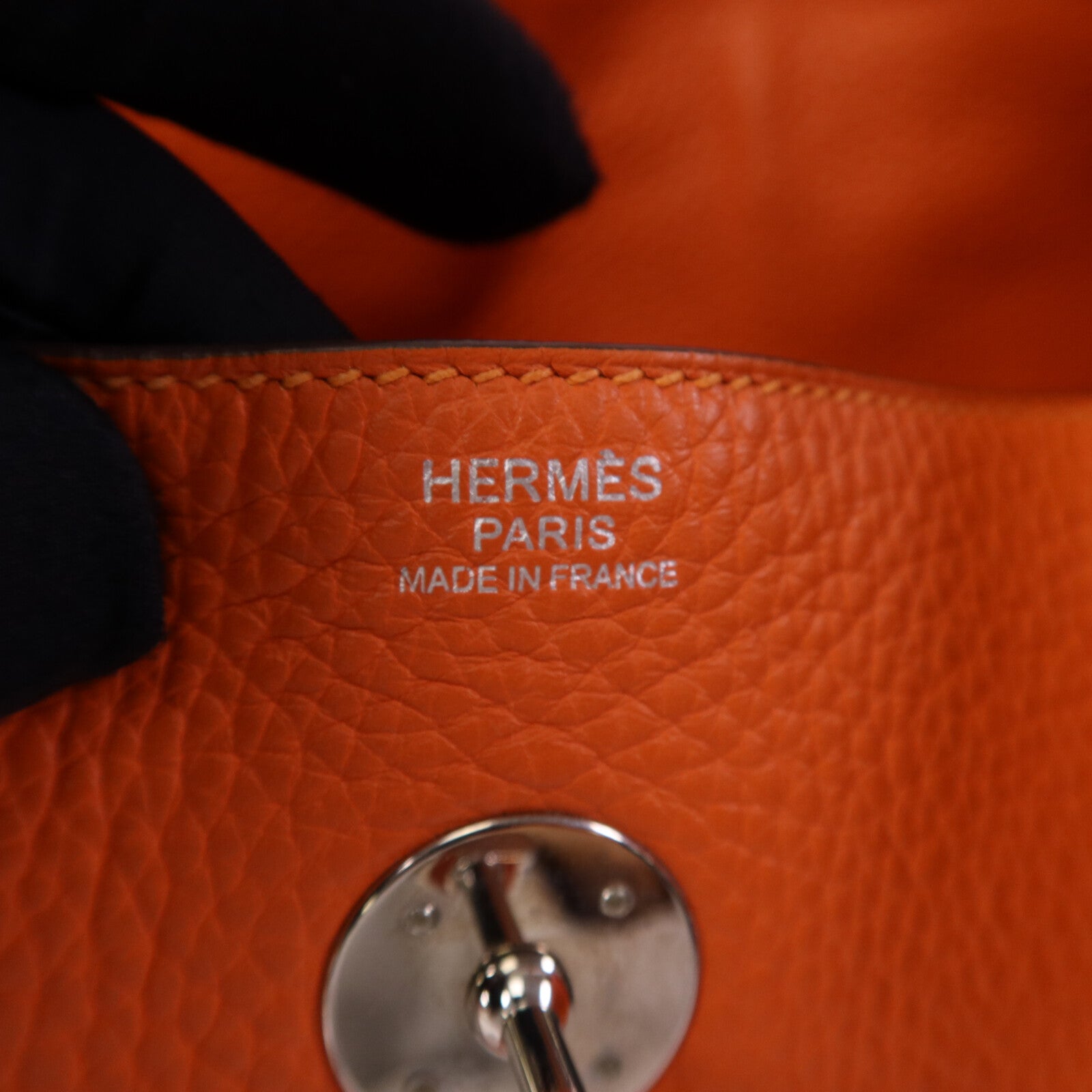 HERMES Clemence皮革Lindy 30銀扣手挽肩背兩用袋Orange
