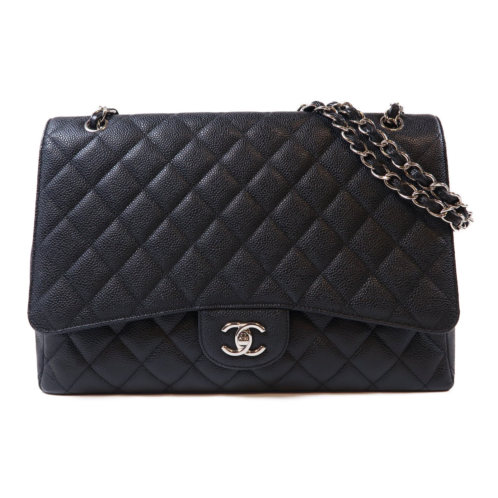 CHANEL 【激減優惠】菱格牛皮皮革Classic銀扣鏈帶肩背袋黑色