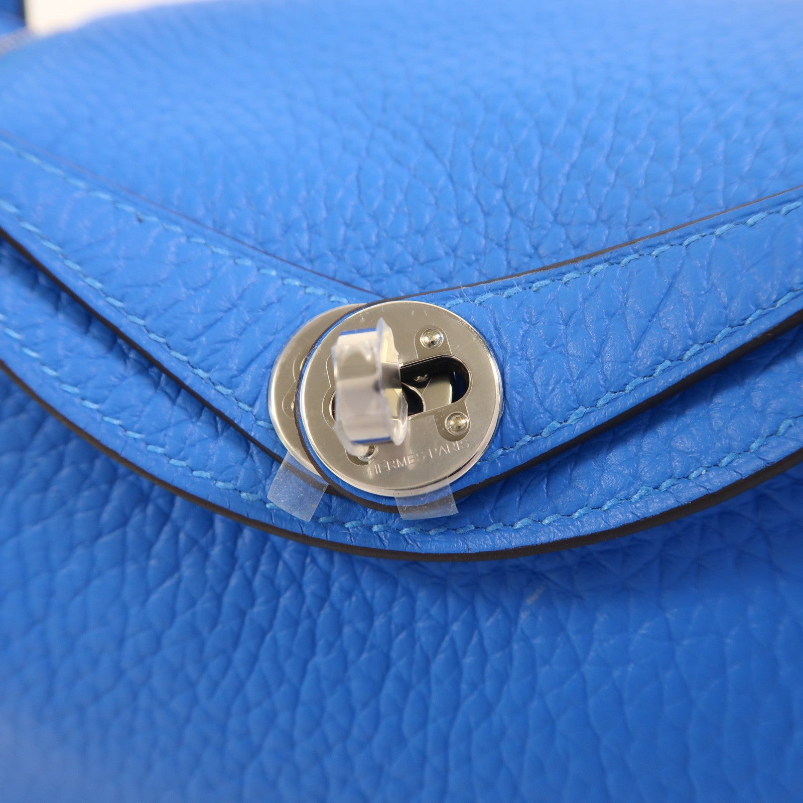 HERMES 【激減優惠】Clemence皮革Mini Lindy銀扣手挽肩背兩用袋Blue Hydra