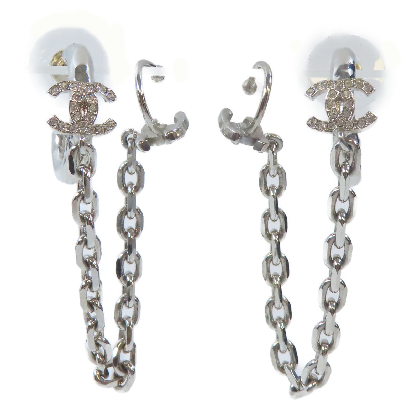 CHANEL 金屬/水晶Pierced Earrings With Ear Cuffs耳環/耳夾銀色