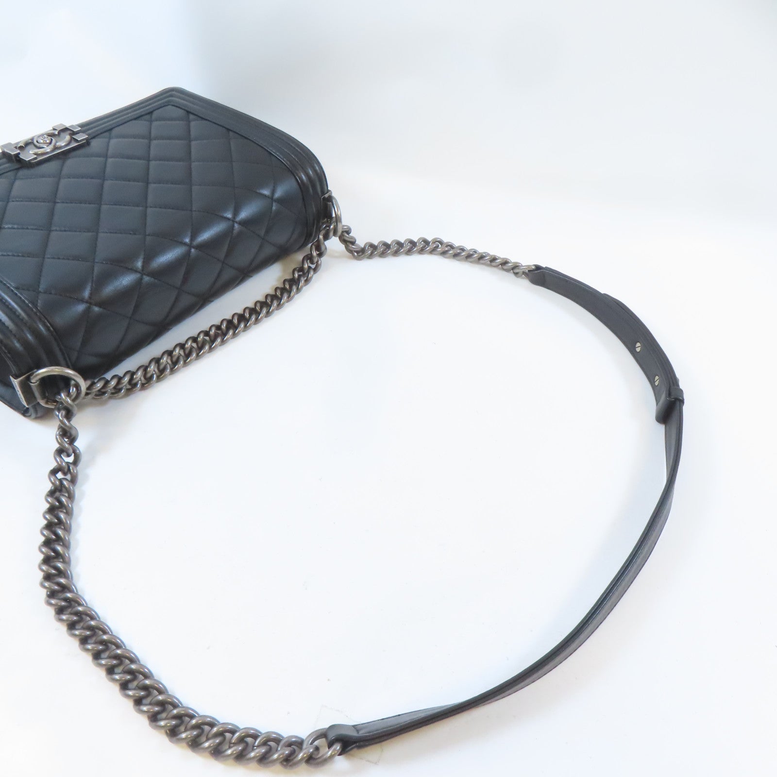 CHANEL 【激減優惠】菱格羊皮皮革Boy Chanel鏈帶肩背袋黑色